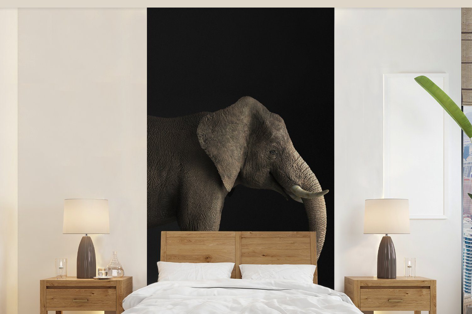 Küche, - bedruckt, Fototapete Fototapete Elefant St), MuchoWow (2 Vliestapete für Schlafzimmer Wohnzimmer Tiere Matt, - Licht,