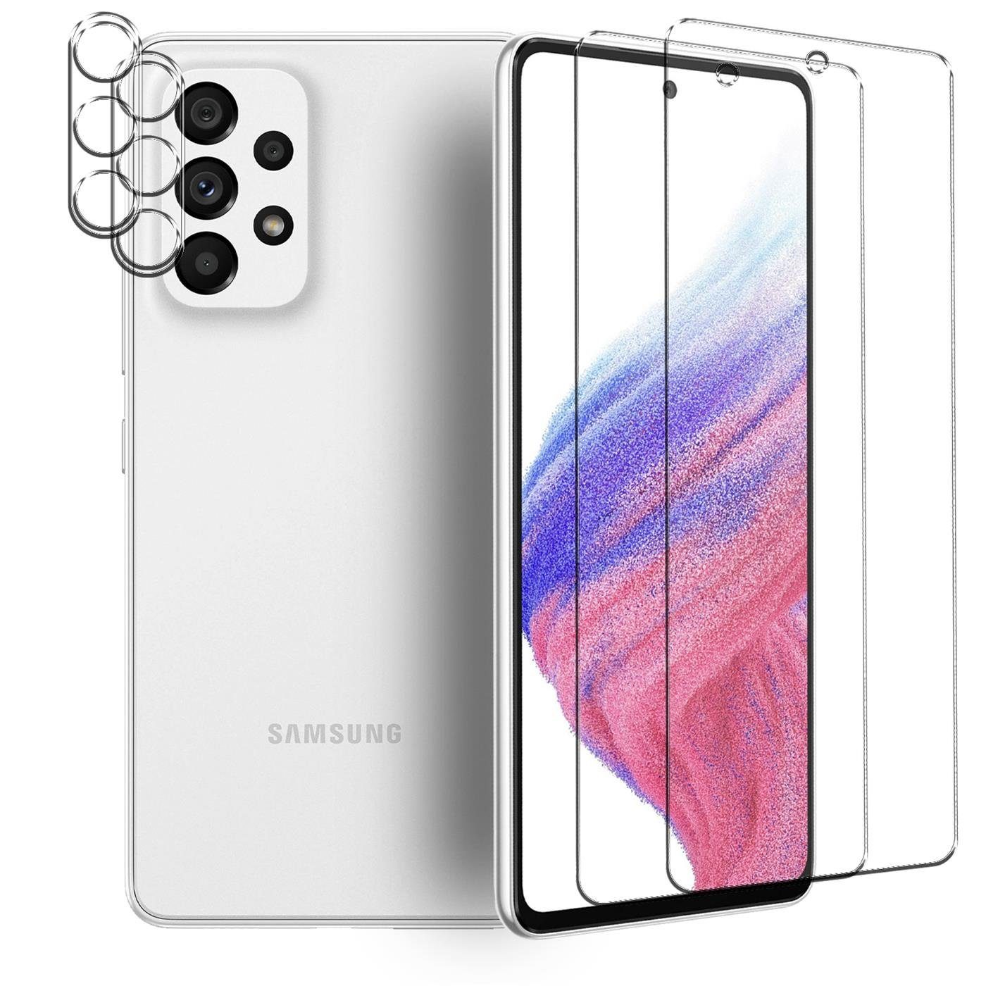 CoolGadget Schutzfolie Panzerfolie für Samsung Galaxy A53 5G, (Spar-Set 4in1, 2x Displayschutz, 2x Kameraschutz), Panzerglas Schutzfolie für Samsung Galaxy A53 5G Folie
