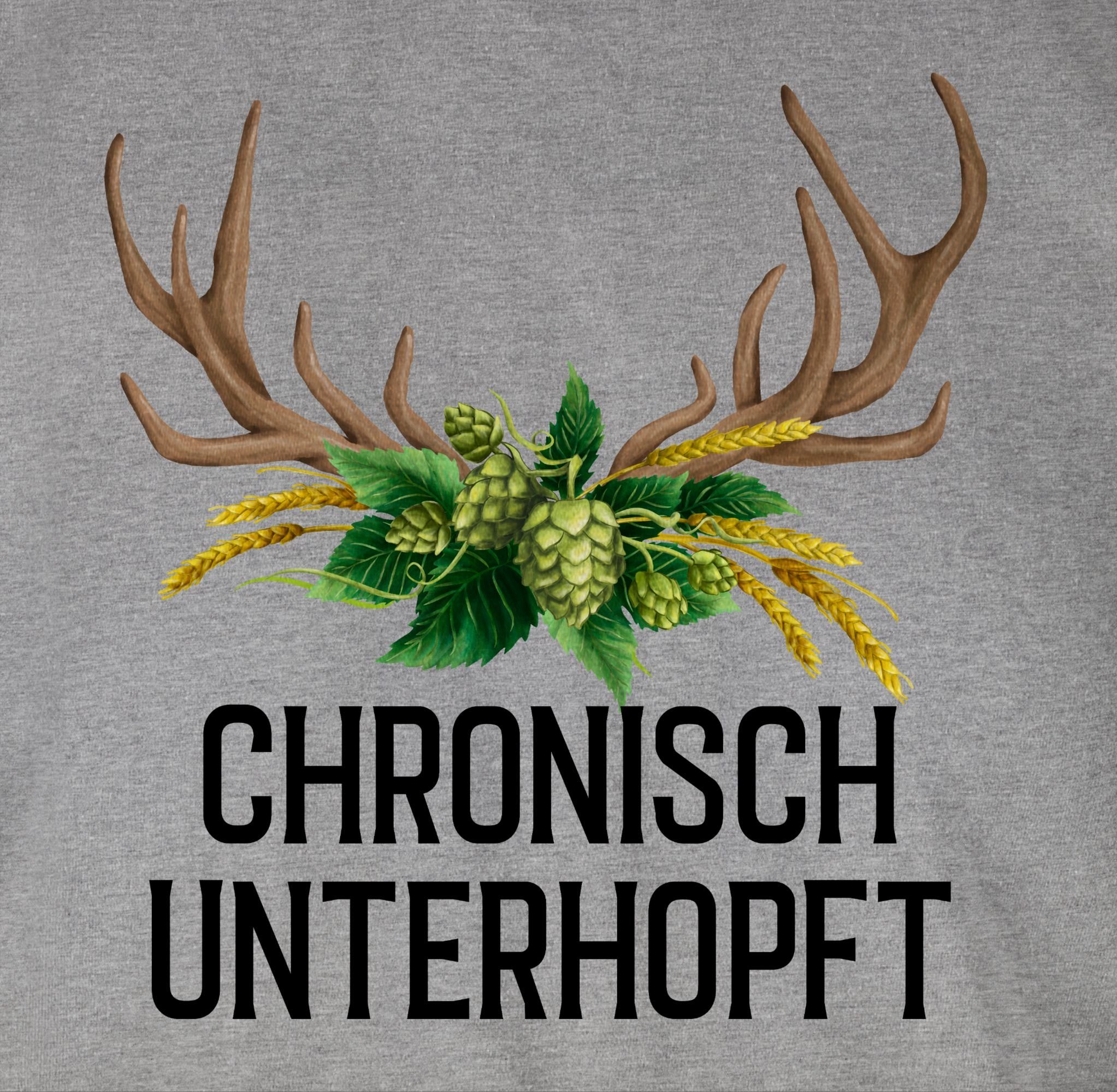 Grau für Weizen und - Hopfen Oktoberfest Mode unterhopft Herren T-Shirt Hirschgeweih Chronisch 03 Shirtracer meliert