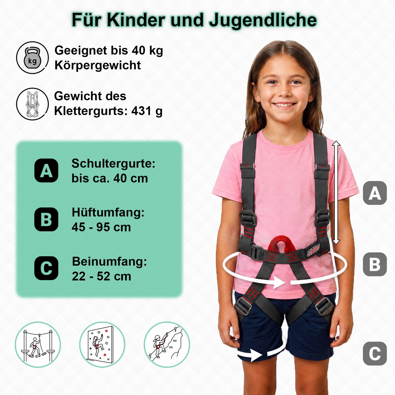 ALPIDEX Klettergurt ALPIDEX Kinder Klettergurt EN 12277 Komplettgurt stufenlos verstellbar
