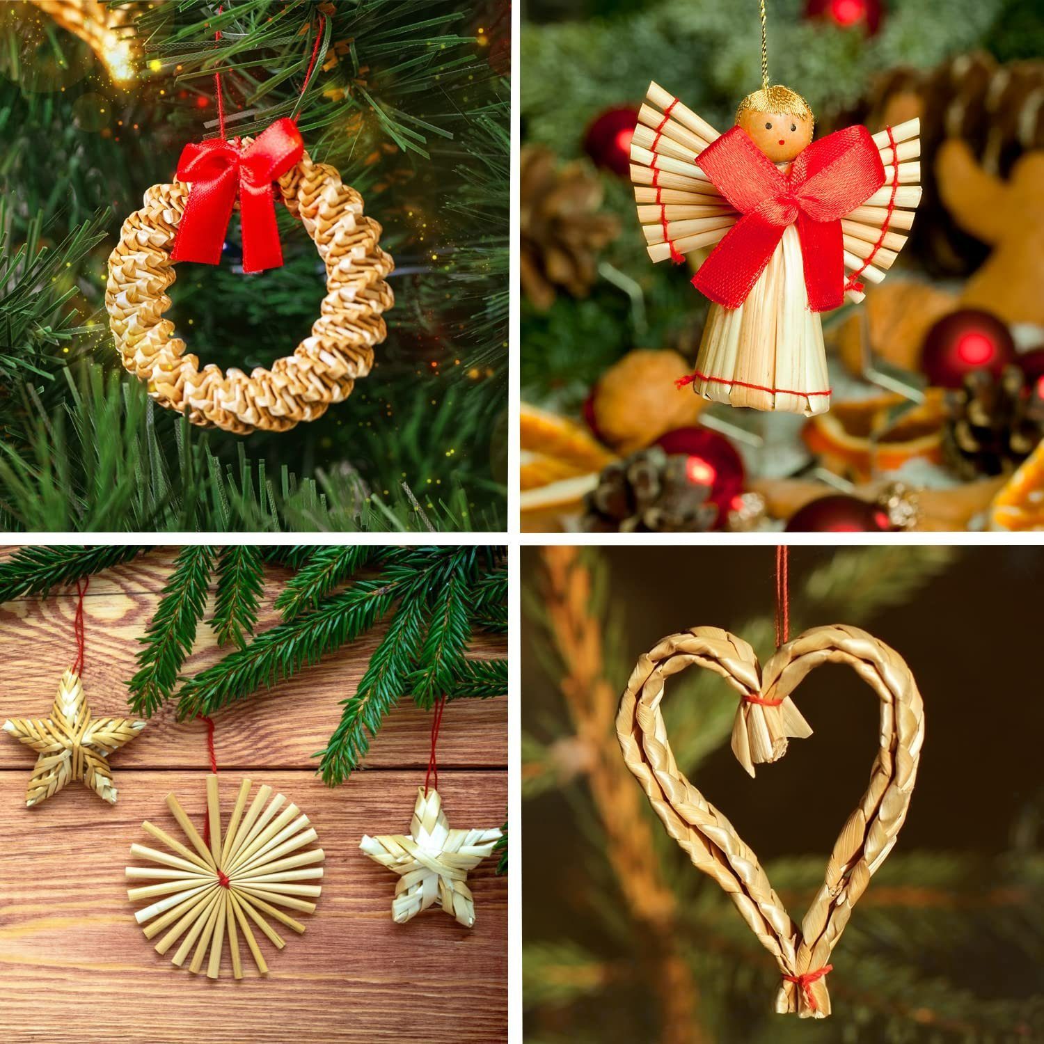 Deko Natürlicher Strohschmuck Natur Umweltschutz,handgefertigt Christbaumanhänger Fenster Strohsterne Weizenstroh Geschenk Christbaumschmuck handgefertigte Bastel-Set TAN.TOMI Christbaumschmuck 54-tlg,