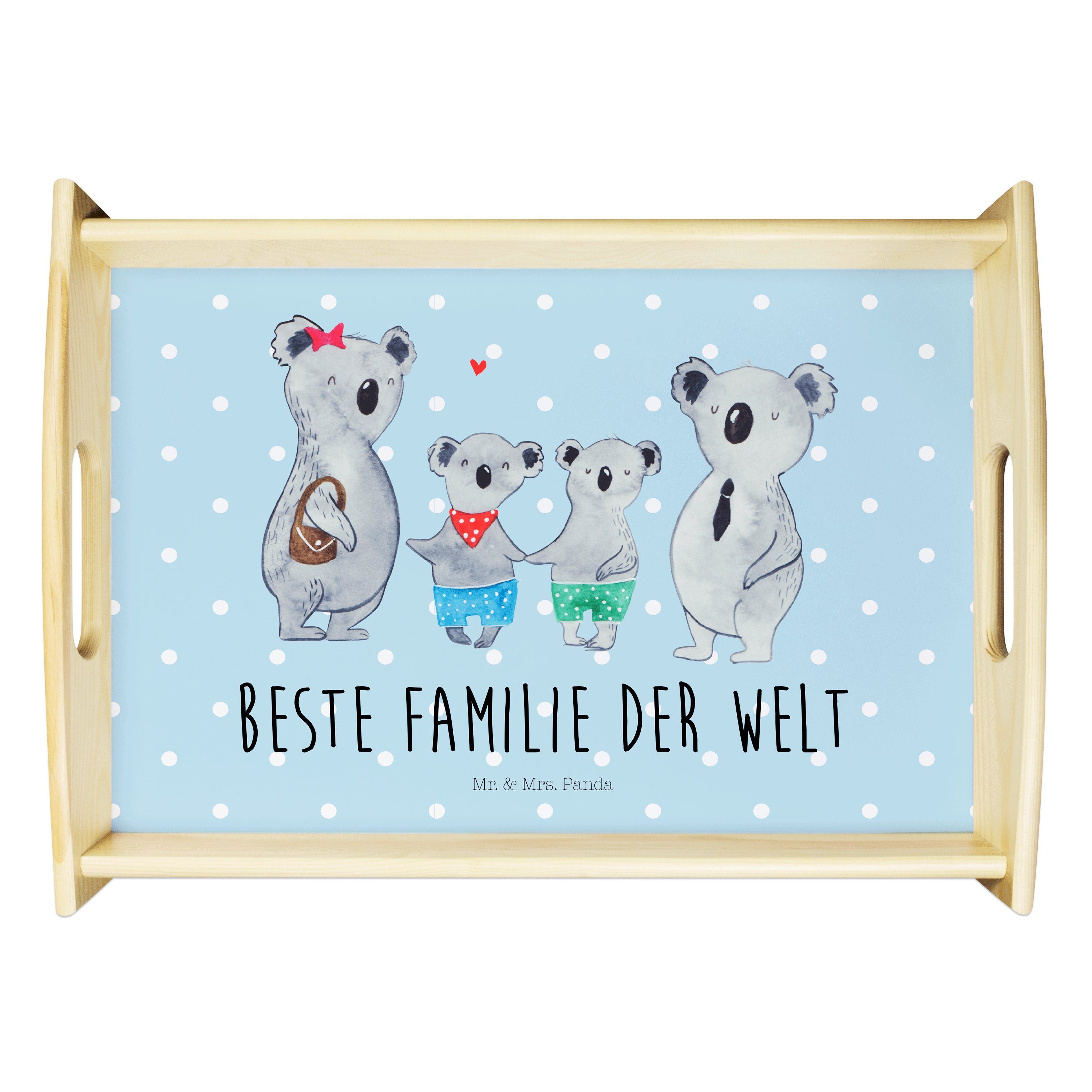 Familienleben, (1-tlg) Bruder, - Mrs. Geschenk, zwei & Mr. lasiert, Tablett Familie Echtholz Panda Koala - Pastell Blau