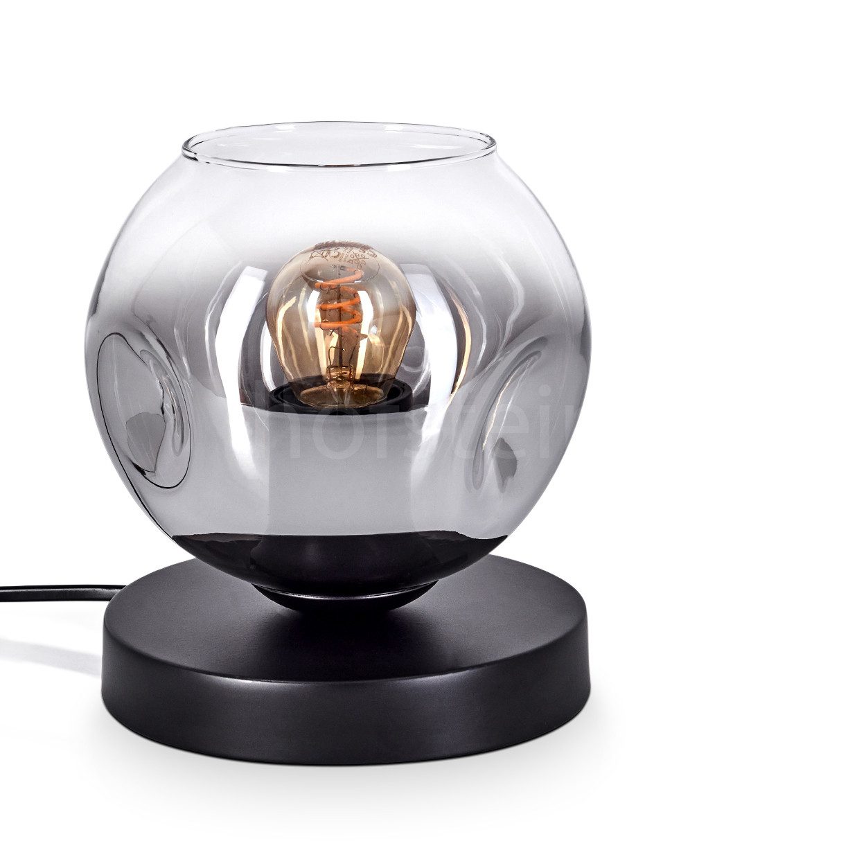 Tischleuchte Tischlampe aus Metall/Glas in Schwarz/Rauchfarben/Klar