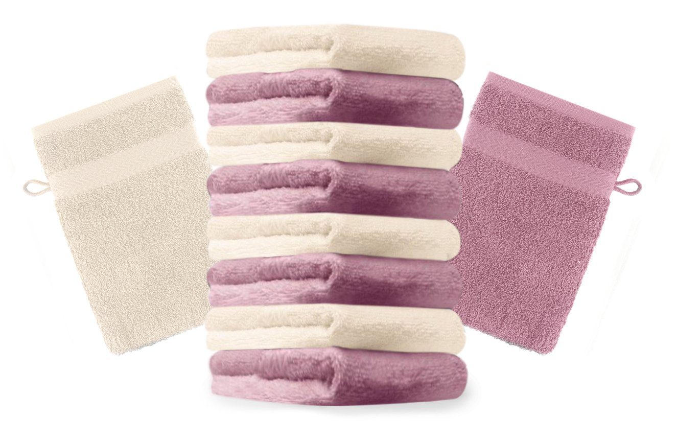 Betz Waschhandschuh 16x21 Farbe Set Premium Baumwolle und altrosa (10-tlg) Stück Waschlappen 10 100% Waschhandschuhe cm beige