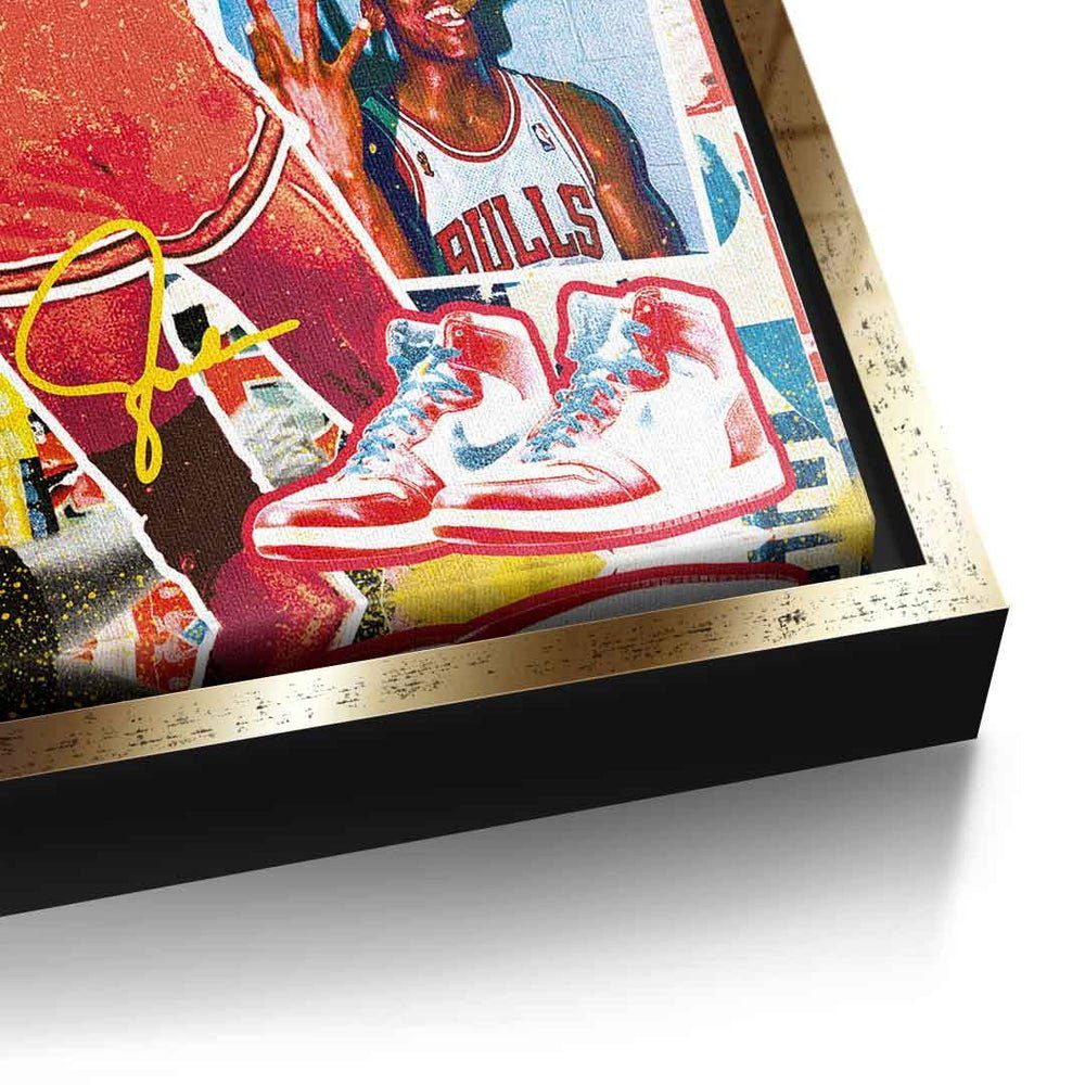 Michael Pop Leinwandbild, Jordan ohne Porträt Bulls Rahmen Collage DOTCOMCANVAS® Art 23 Leinwandbild