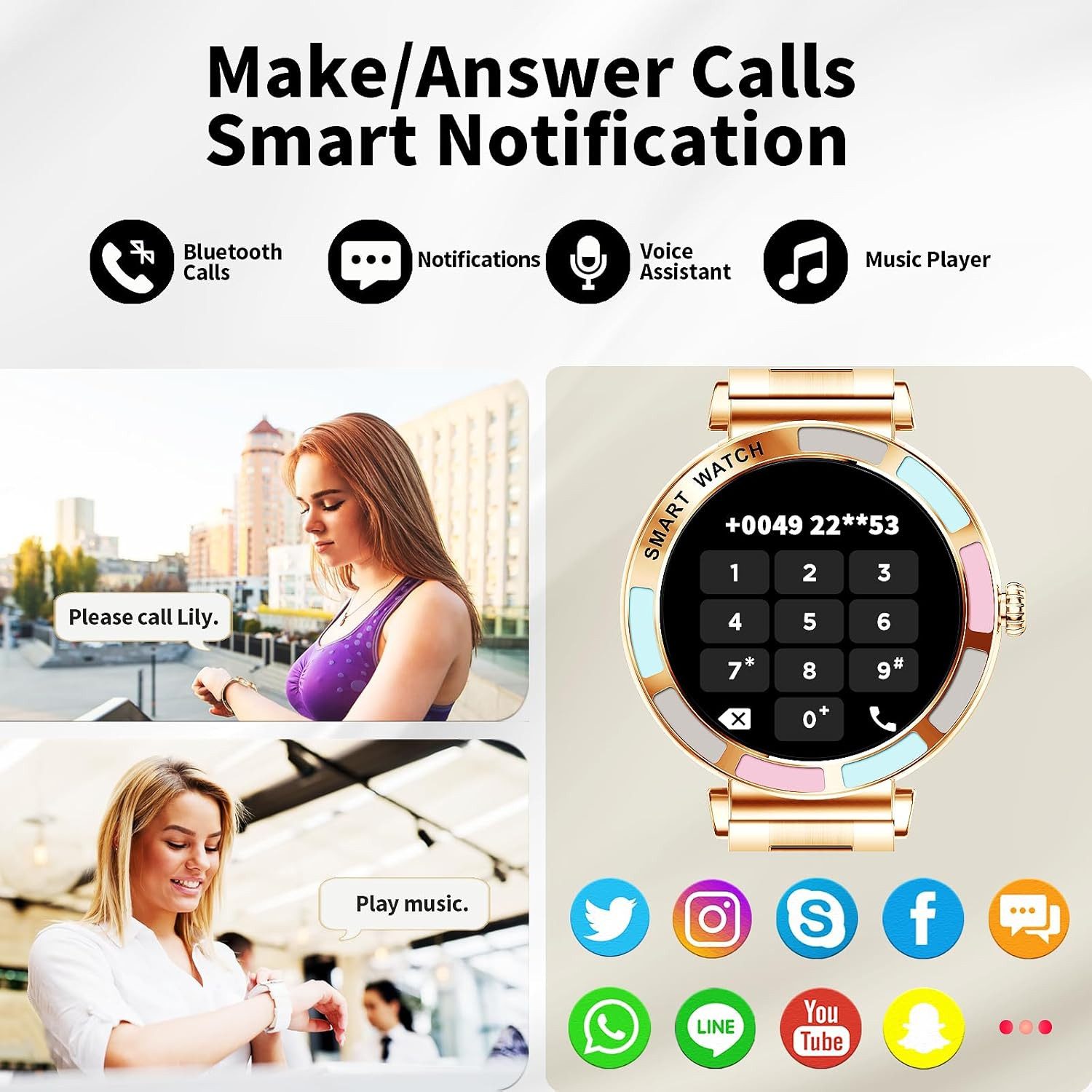 SZHELEJIAM Damen's IP67 Wasserdicht Fitness-Tracker Smartwatch (1,27 Zoll, Android/iOS), mit austauschbarem weichem Silikonarmband, mit Bluetooth-Anrufe 24H Pulsuhr SpO2 Schlafmonitor Schrittzähler