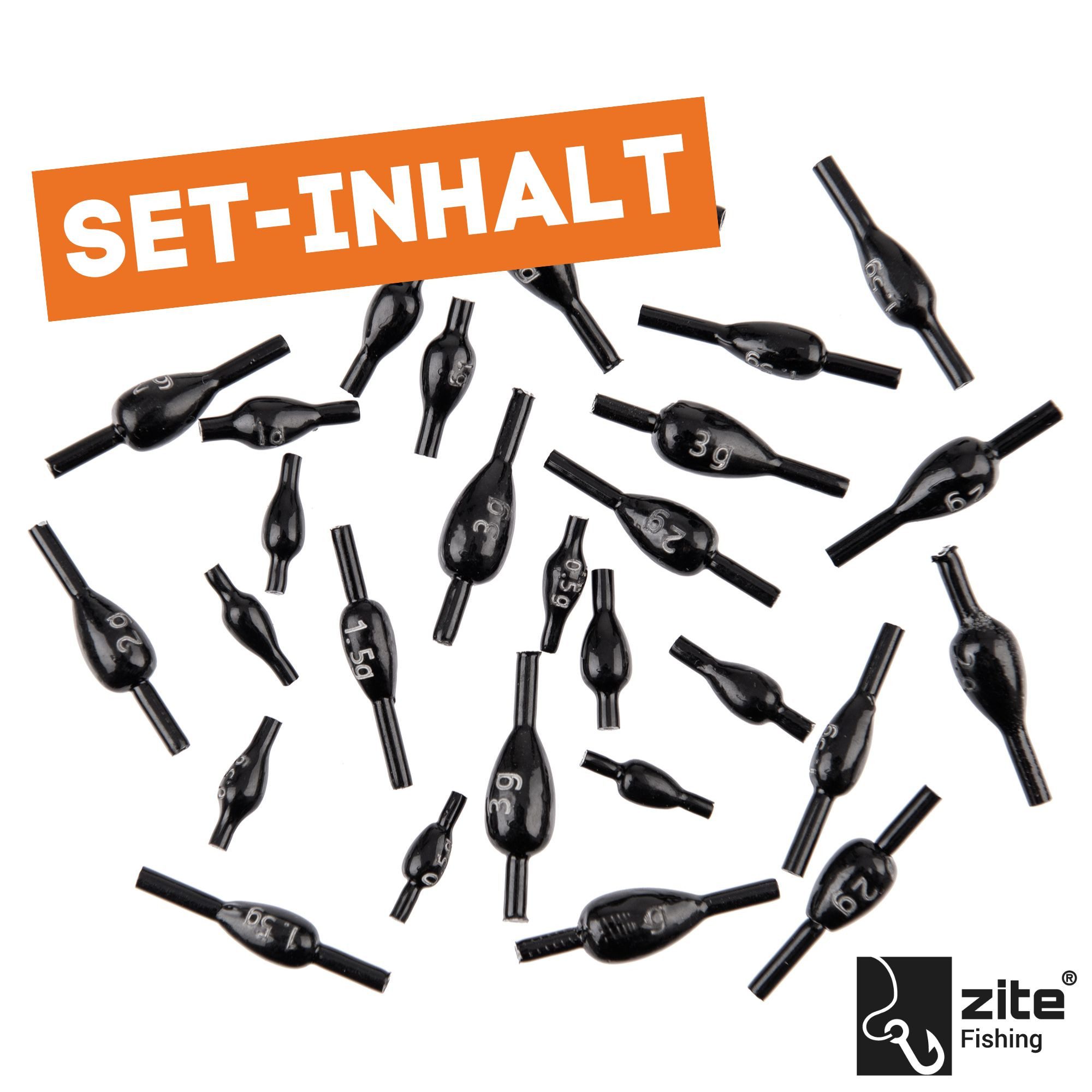 Zite Angelgewicht Fixdrops Set 25 STK in Sortierbox 0,5-3g schwarz Forellenbleie Angeln