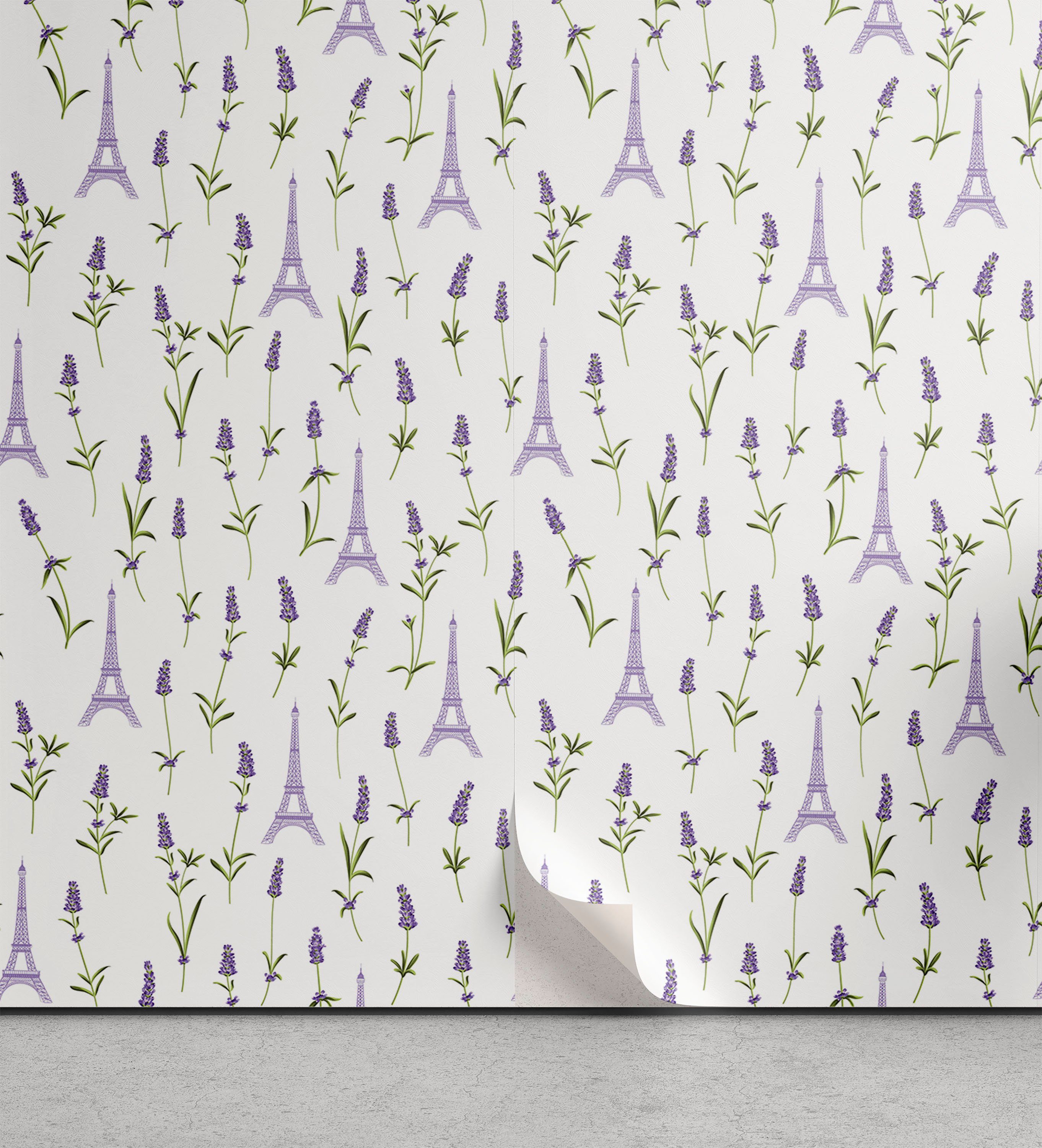 Abakuhaus Vinyltapete selbstklebendes Wohnzimmer Küchenakzent, Eiffel Lavendel-Flora Frühling