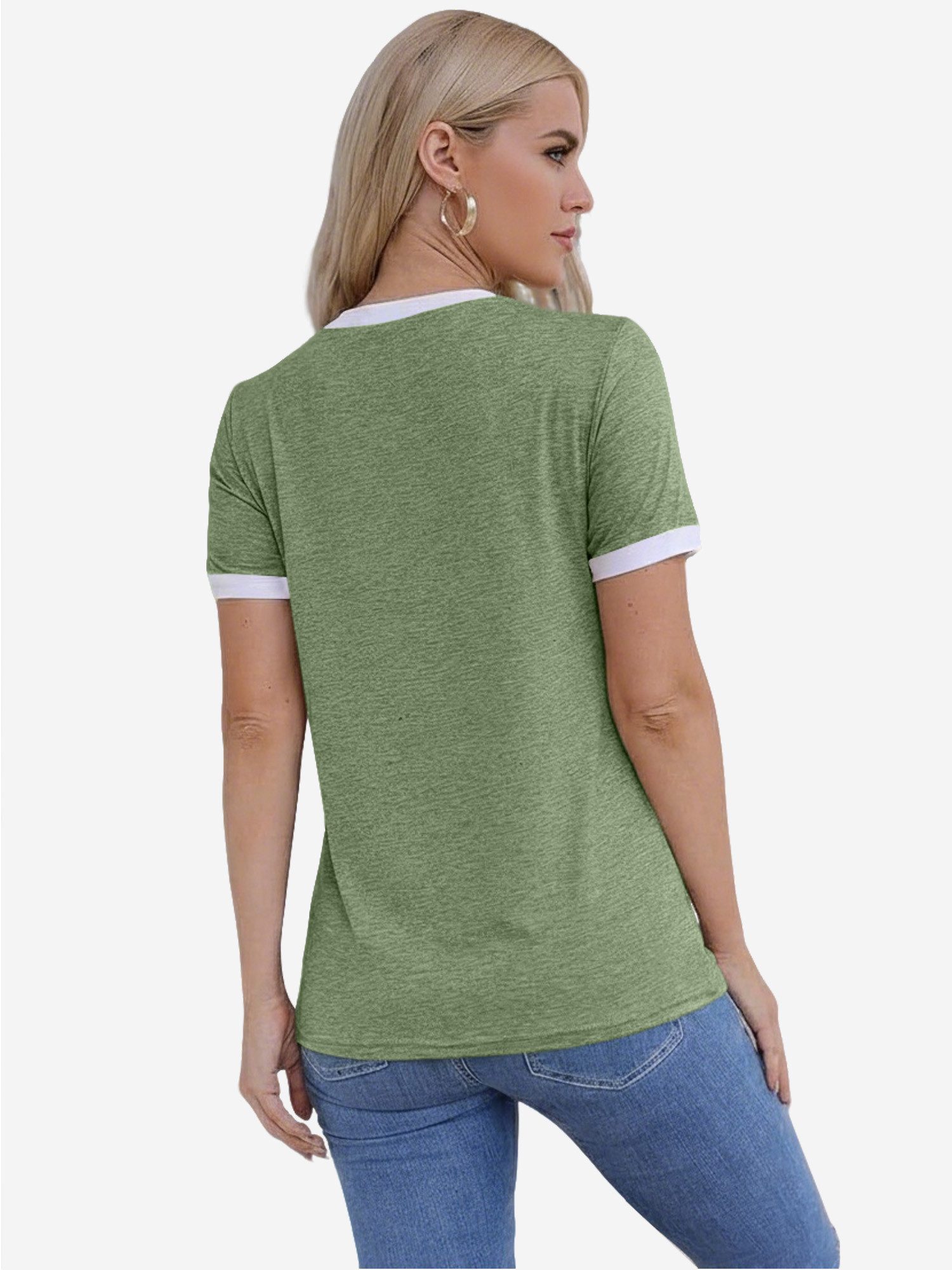 Imily Bela T-Shirt Damen Rundhalsbluse in Zweifarbig (Packung, 1-tlg., 1per-Pack) Helle Farben