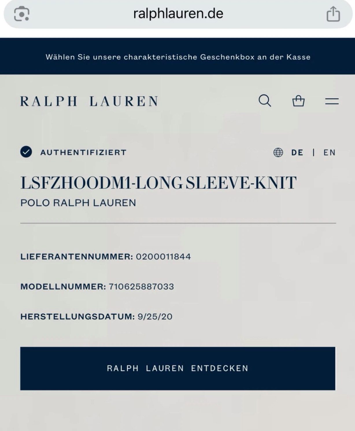 Polo Ralph Lauren Kapuzensweatjacke Sweatjacke Fleece Innenfutter Hooded Sweatshirt Sofort authentifizierbar durch QR-Code über das Ralph Lauren System