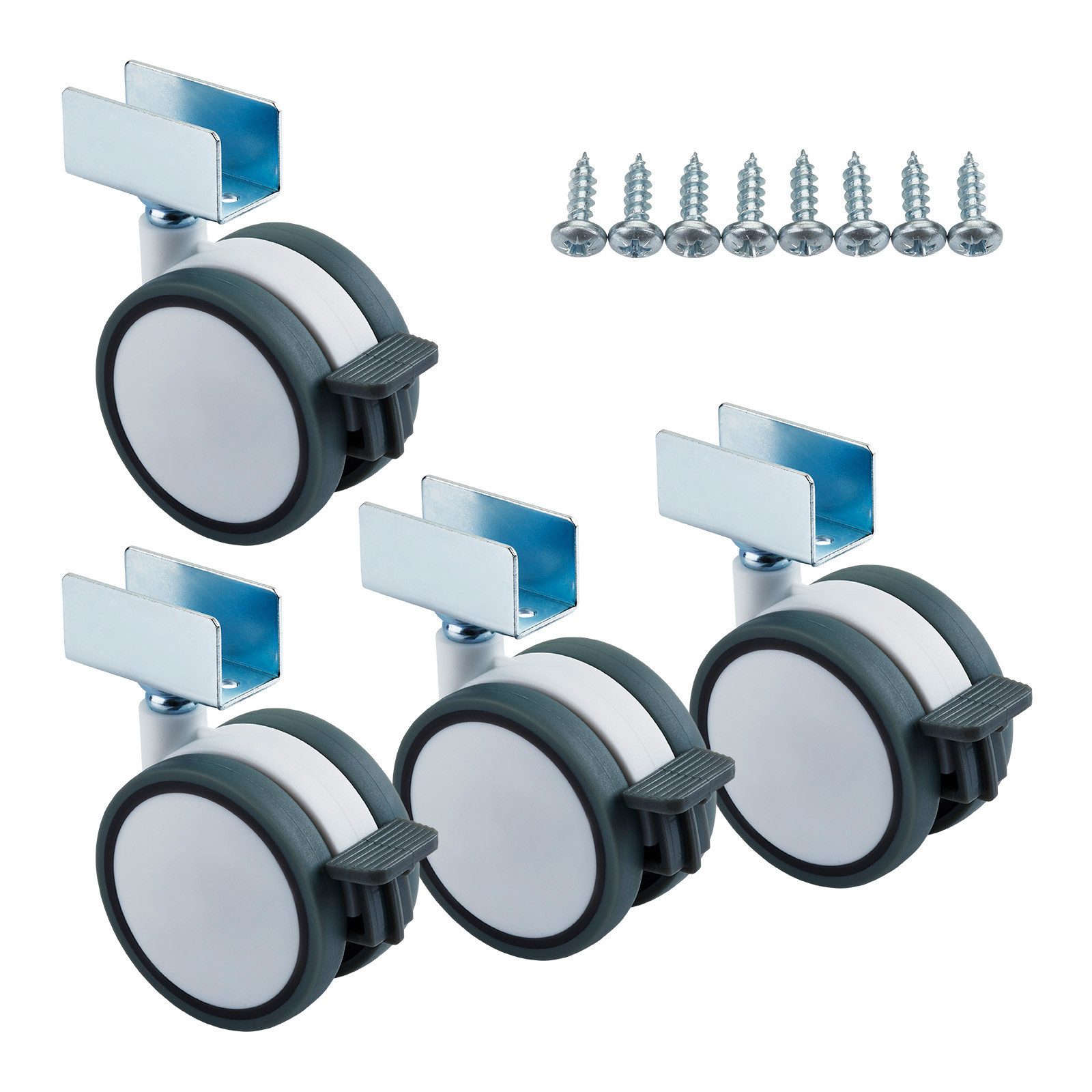 SO-TECH® Möbelrolle Hamm Ø 63 mm, Höhe 74,5 mm, U-Profil für 19 mm Wandstärke, belastbar bis 35 kg je Rolle, mit Bremse, weiß/grau, 4 x