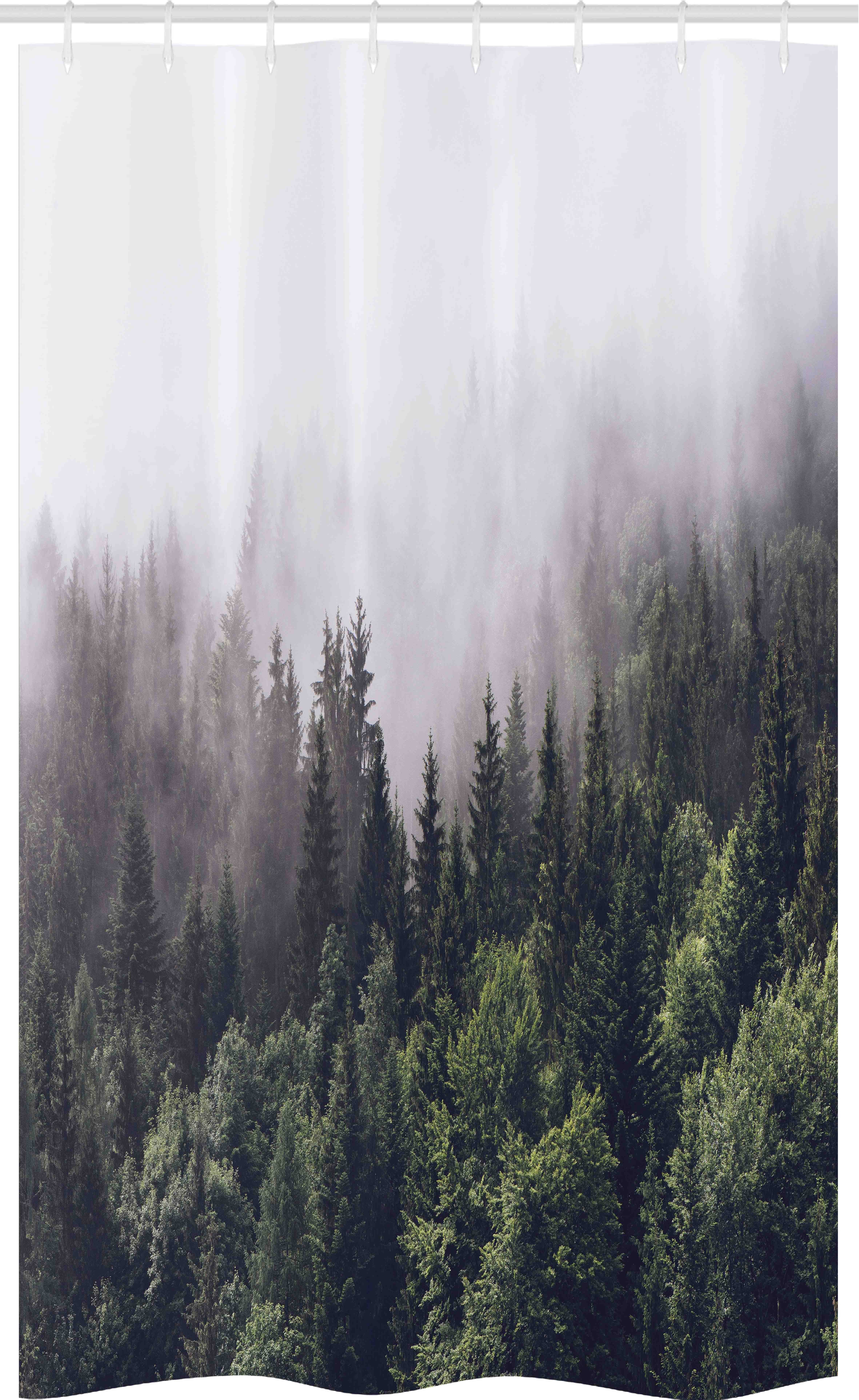 Abakuhaus Duschvorhang Badezimmer Deko Set aus Stoff mit Haken Breite 120 cm, Höhe 180 cm, Nebel Malerische Landschaft Waldhang