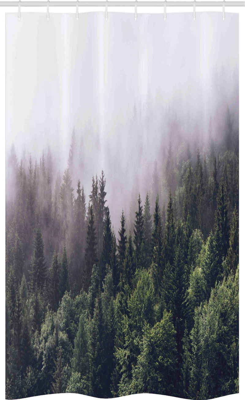 Abakuhaus Duschvorhang Badezimmer Deko Set aus Stoff mit Haken Breite 120 cm, Höhe 180 cm, Nebel Malerische Landschaft Waldhang
