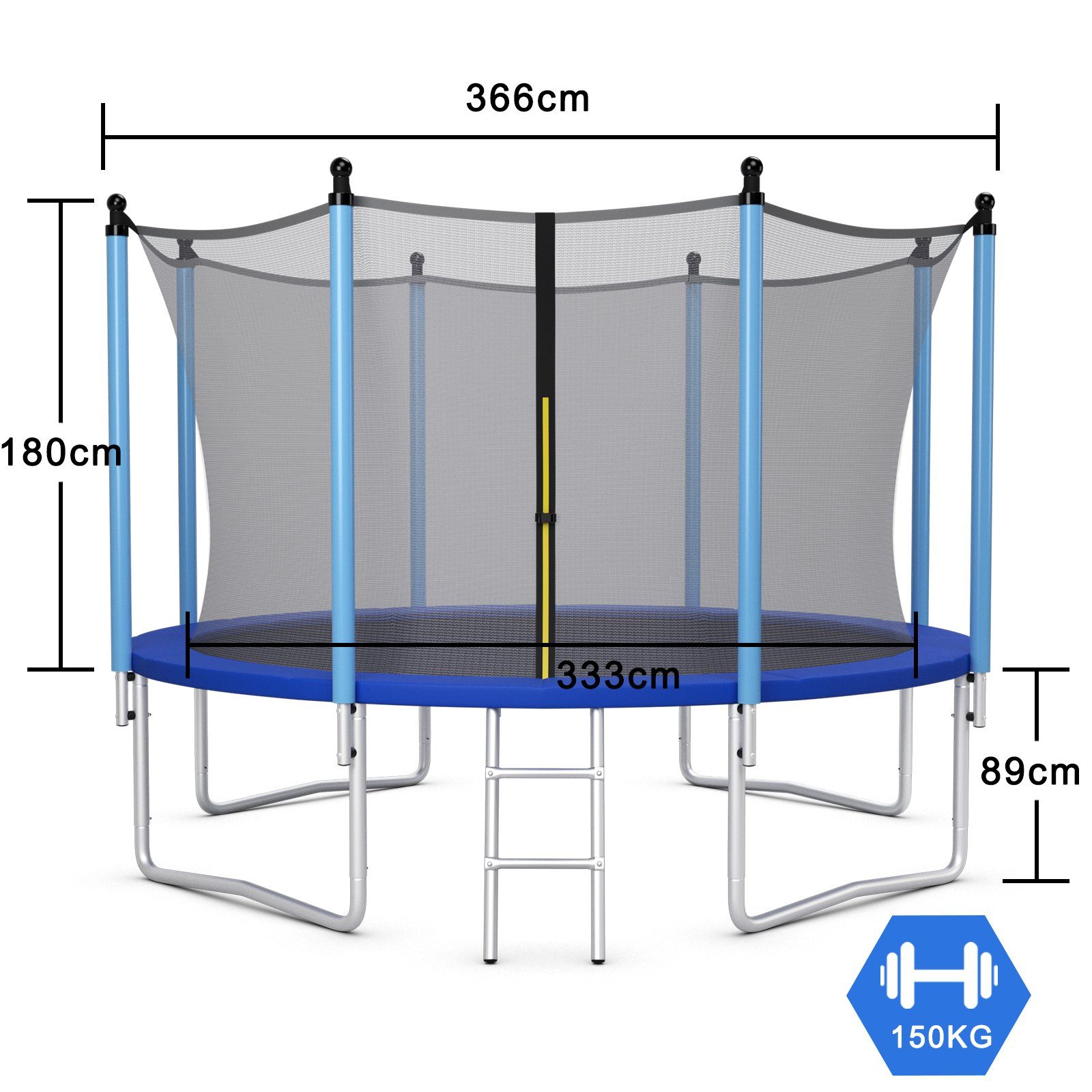 Fitnesstrampolin, & Sicherheitsnetz Gartentrampolin blau mit COSTWAY Leiter Ø366cm