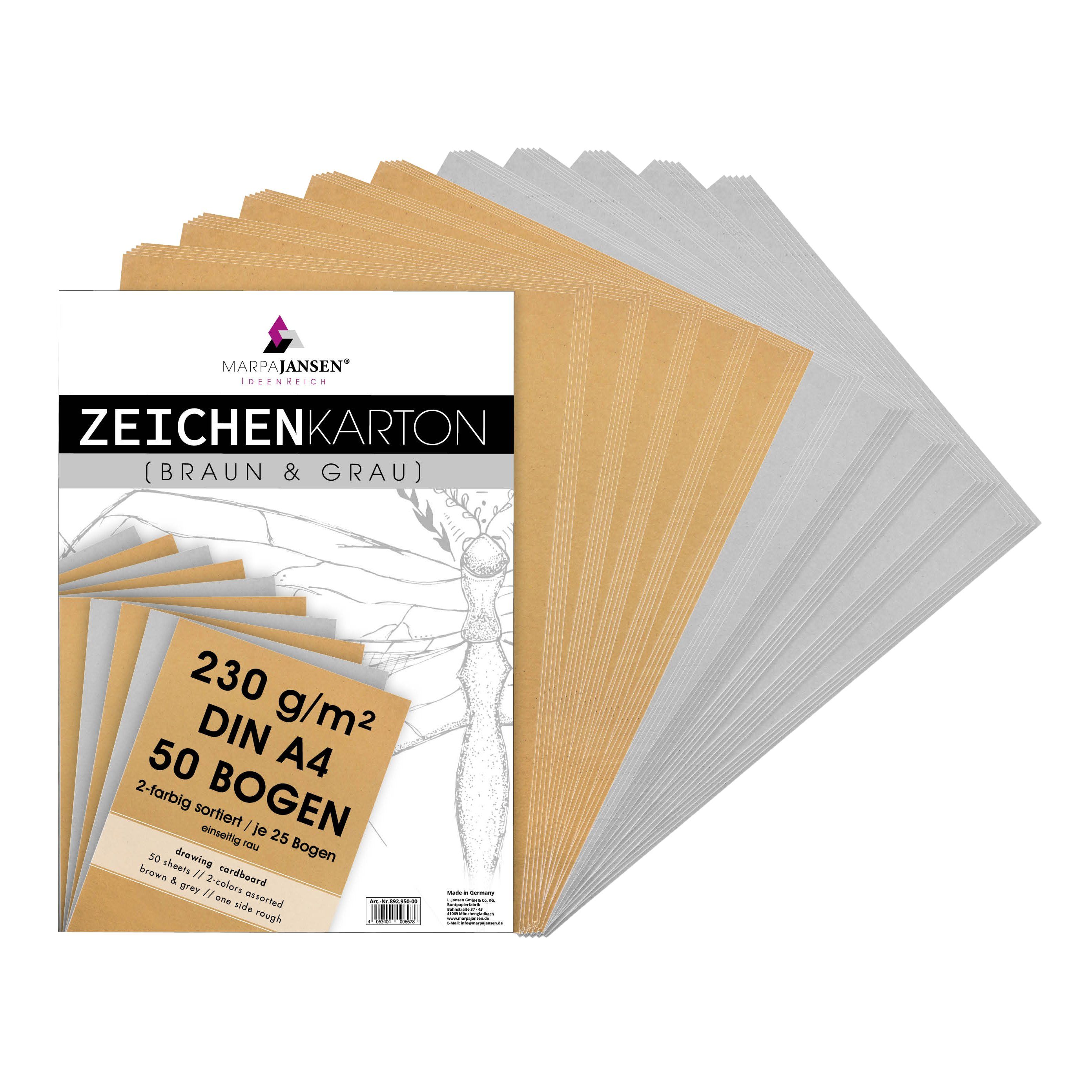 MarpaJansen Papierkarton Zeichenkarton-Sortierung Vintage & Grey Line, 50 Blatt