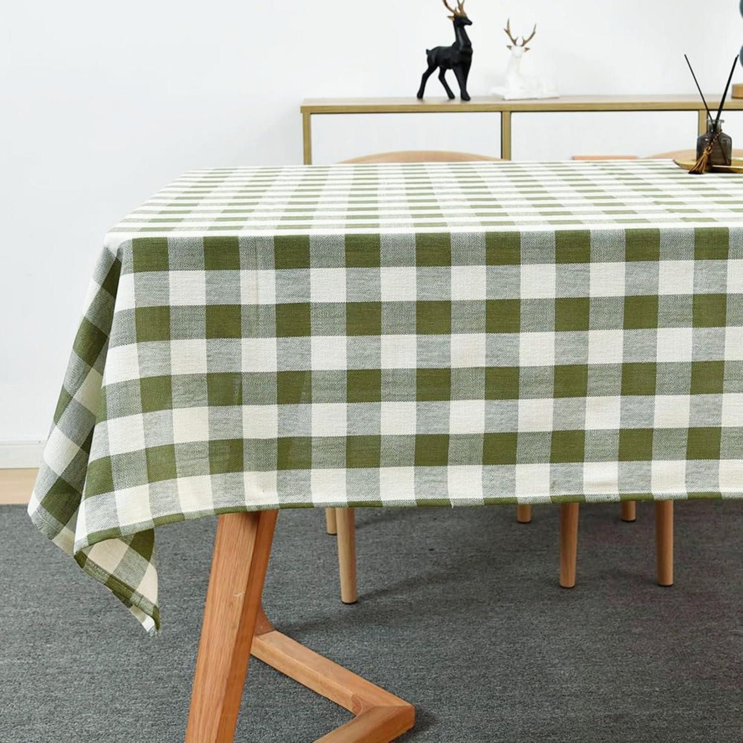 LuxusKollektion Tischdecke Tischdecke Kariert Grün 135x180cm Leinenoptik Abwaschbar (1-tlg)