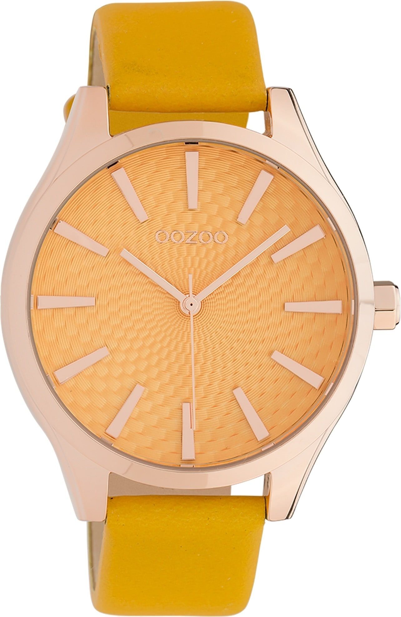 OOZOO Quarzuhr Oozoo Damen Armbanduhr OOZOO Timepieces, Damenuhr rund, groß (ca. 42mm), Lederarmband gelb, Fashion