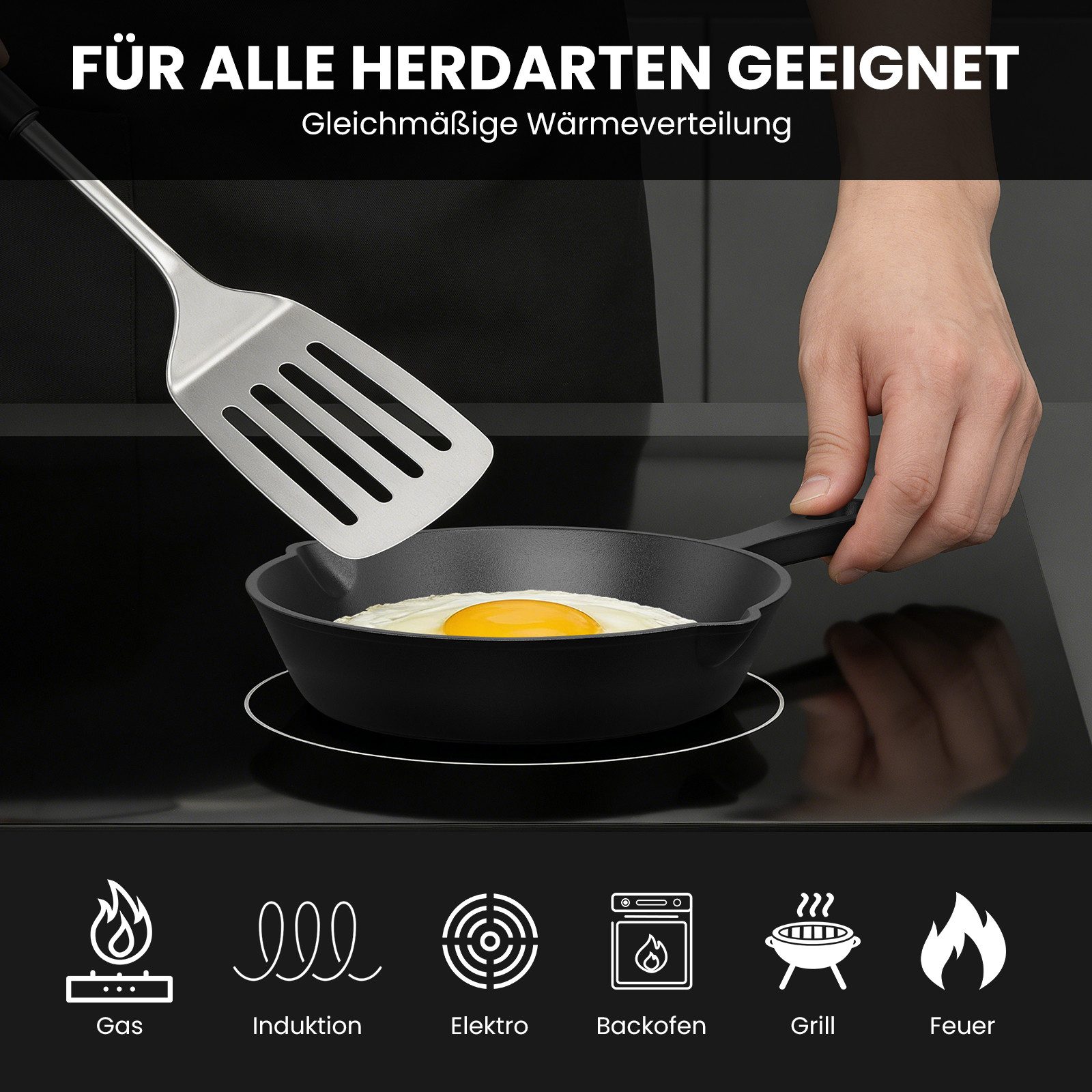 HOMELUX Bratpfanne Gusseisenpfanne 16/20/26/30cm Pfanne Gusseisen Induktion Antihaft, Gusseisen (1-tlg), Alle Herdarten Ofen & Grill geeignet, Voreingebrannt