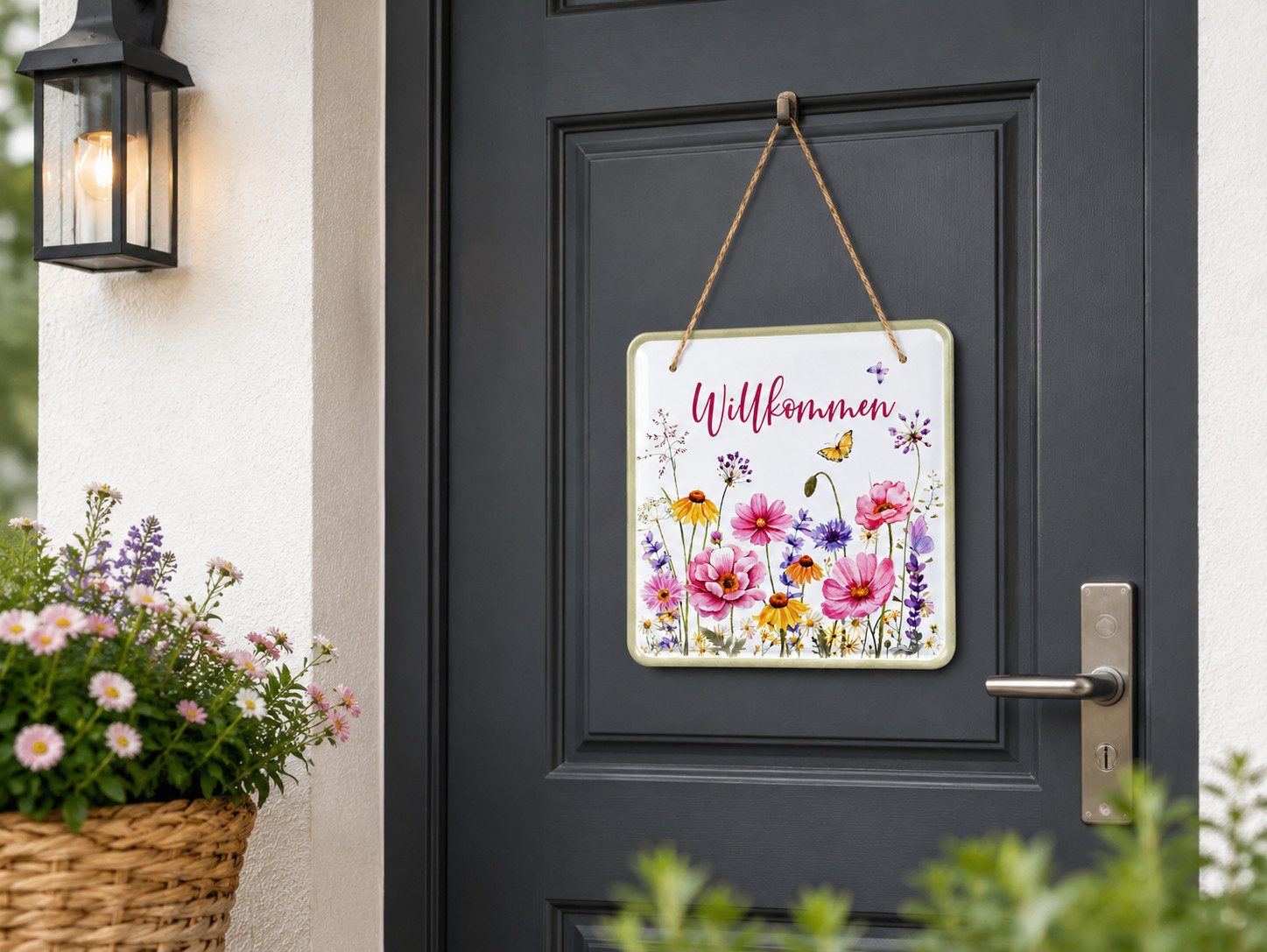 finehomegarden Wanddekoobjekt Spruchschild 2er-Set mit Aufhänger bunt 20,5x20,5 m Metall Dekoschild (Spar-Set, 2 St., 2er-Set), zum Hängen für Wohnzimmer, Küche, Flur, Garten & Balkon