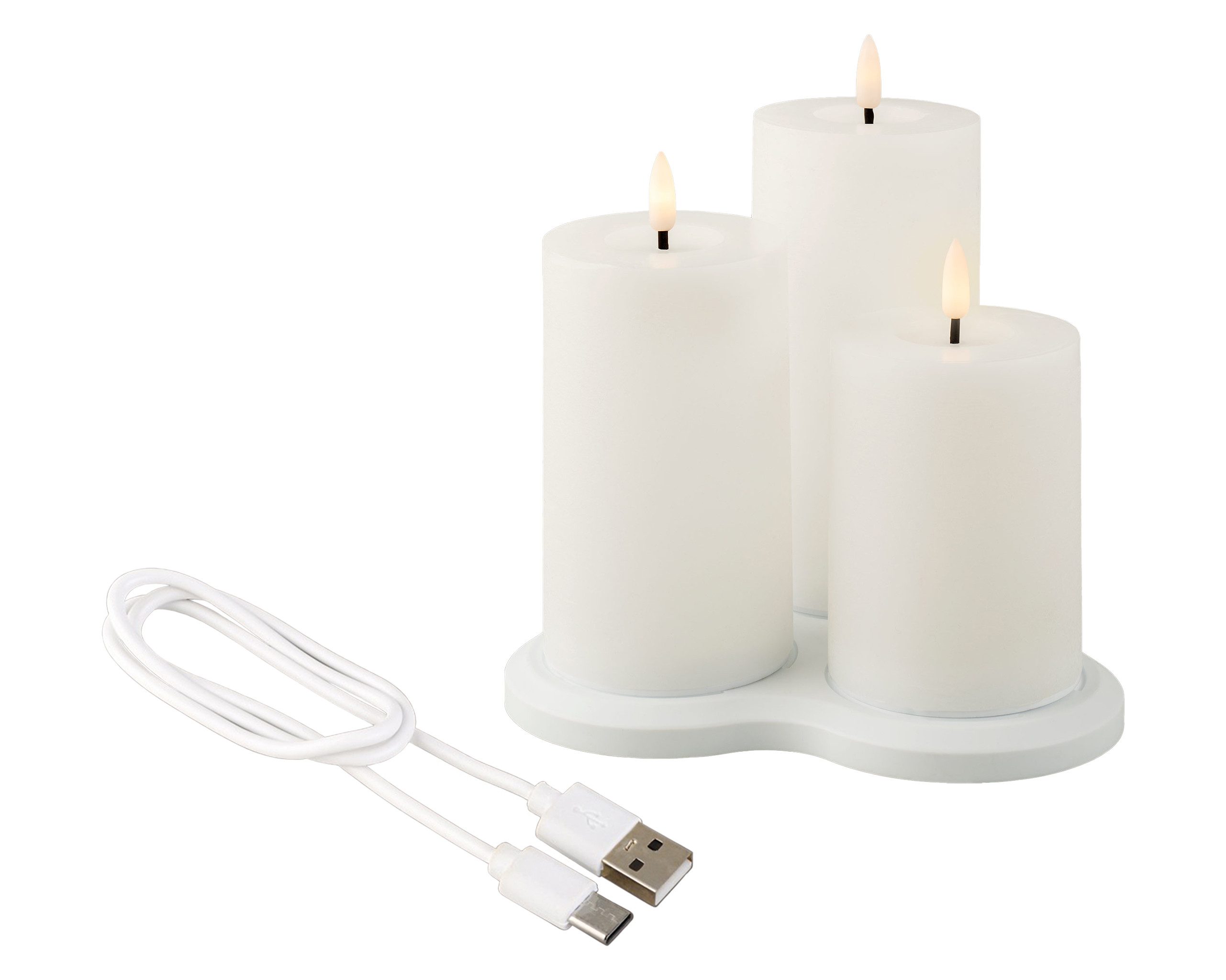 Lumineo LED-Kerze, LED Свечи mit Timer 12,5-17,5cm Wachs 3er Set Weiß / Warmweiß