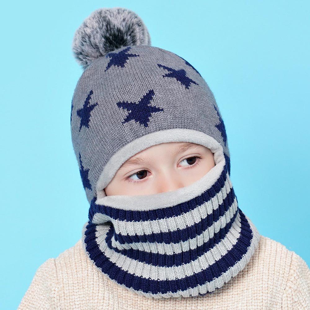 Vivi Idee Schlupfmütze Kinder Schalmützen Balaclava Wollmütze Strickmütze Wintermütze für Kinder ab 4 Jahre Jungen
