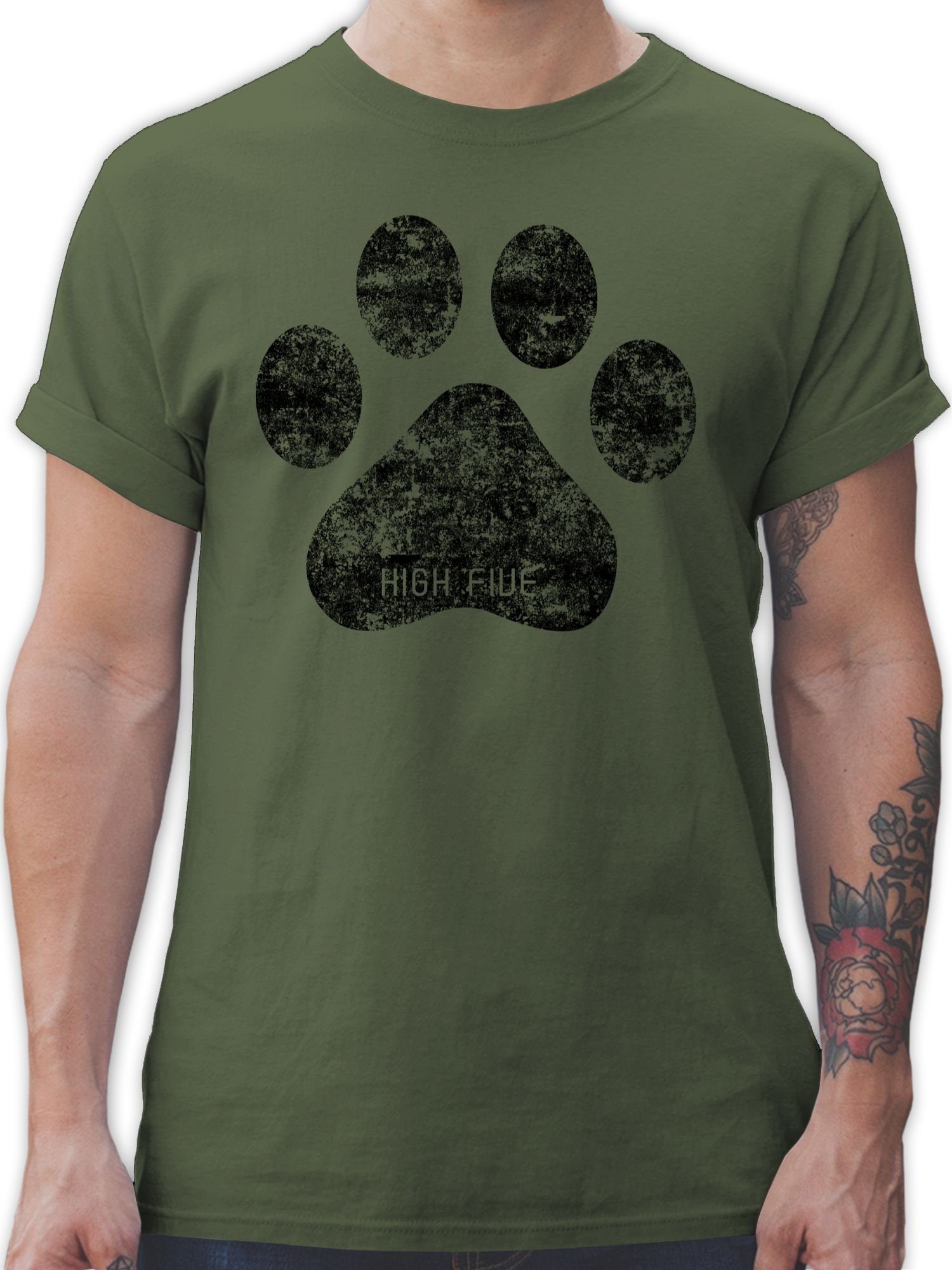 Shirtracer Hundebesitzer für 2 Army Grün Five T-Shirt High Pfote Geschenk Hunde