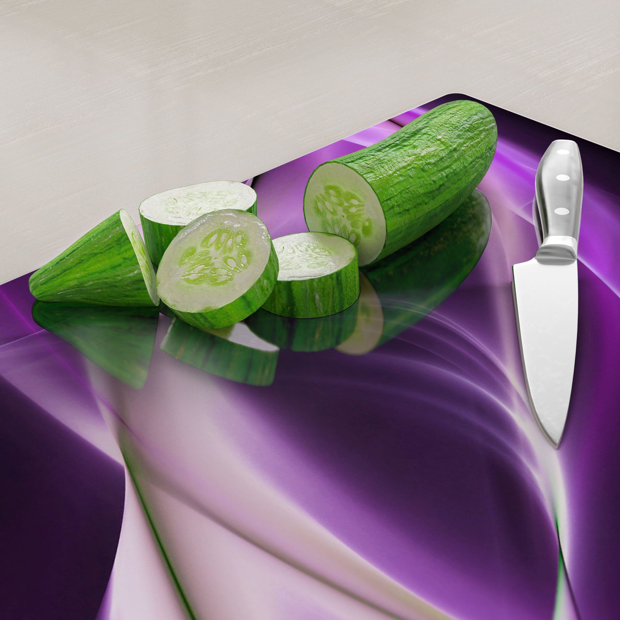 Glas, Schneidebrett Frühstücksbrett Schneideplatte 'Ultraviolettes Platte DEQORI Lichtspiel',