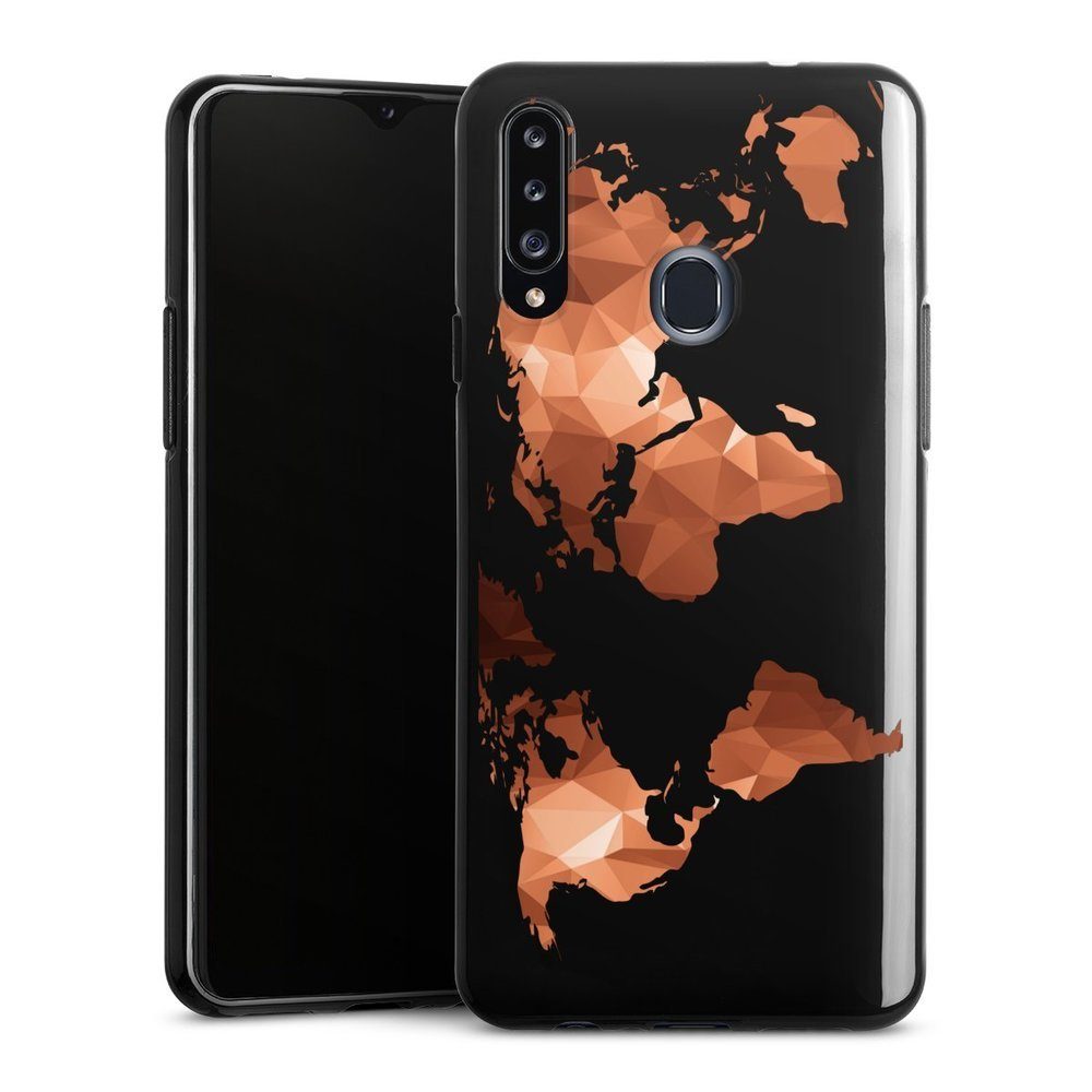 DeinDesign Handyhülle Weltkarte Landkarte Bronze Worldmap Triangle ohne Hintergrund, Samsung Galaxy A20s Silikon Hülle Bumper Case Handy Schutzhülle