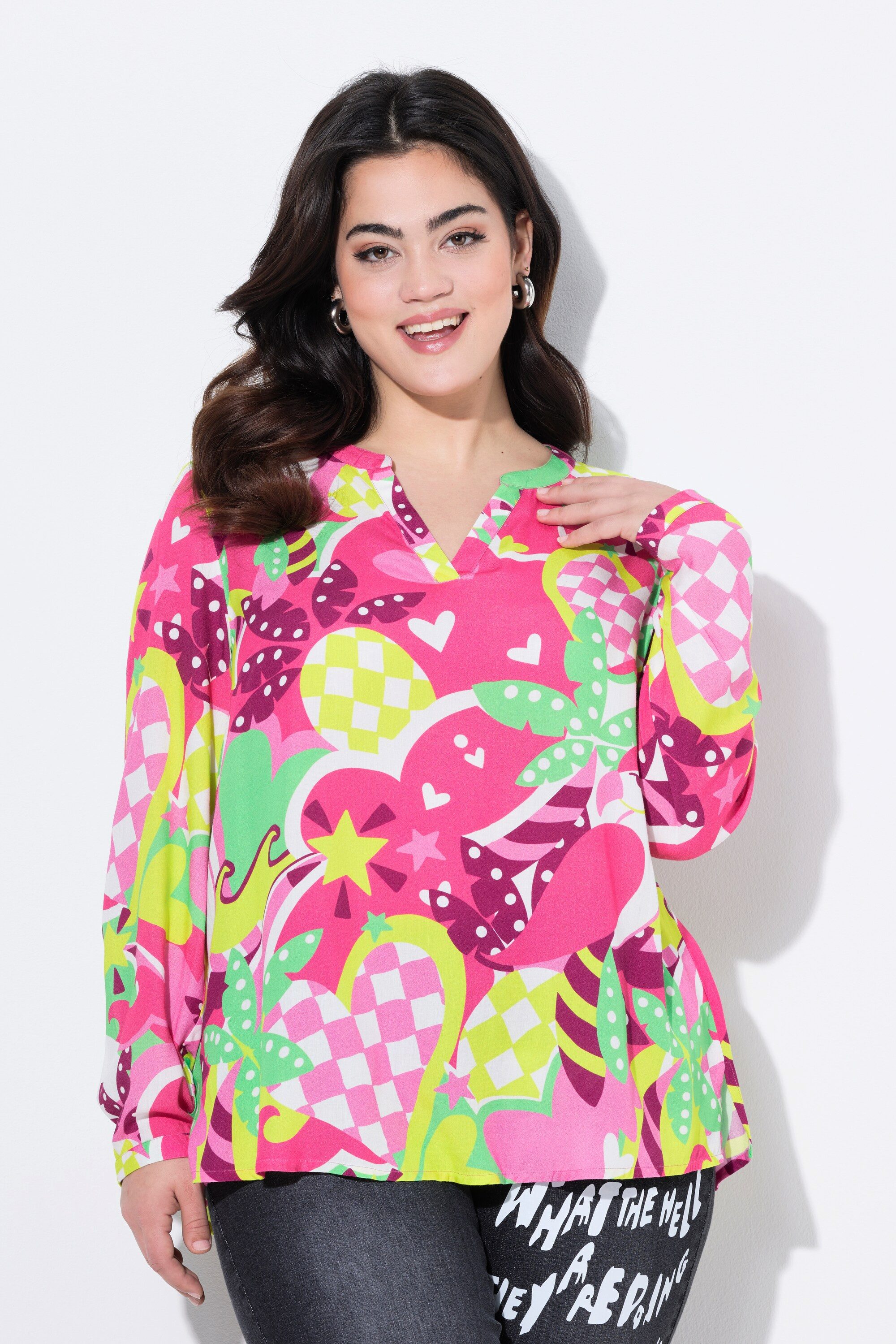 Satinbluse Bluse bequeme Passform Papageienmuster
