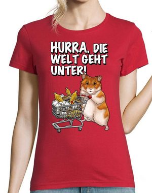 Youth Designz T-Shirt Hurra Die Welt Geht Unter Damen Shirt mit lustigem Hamster Front Aufdruck