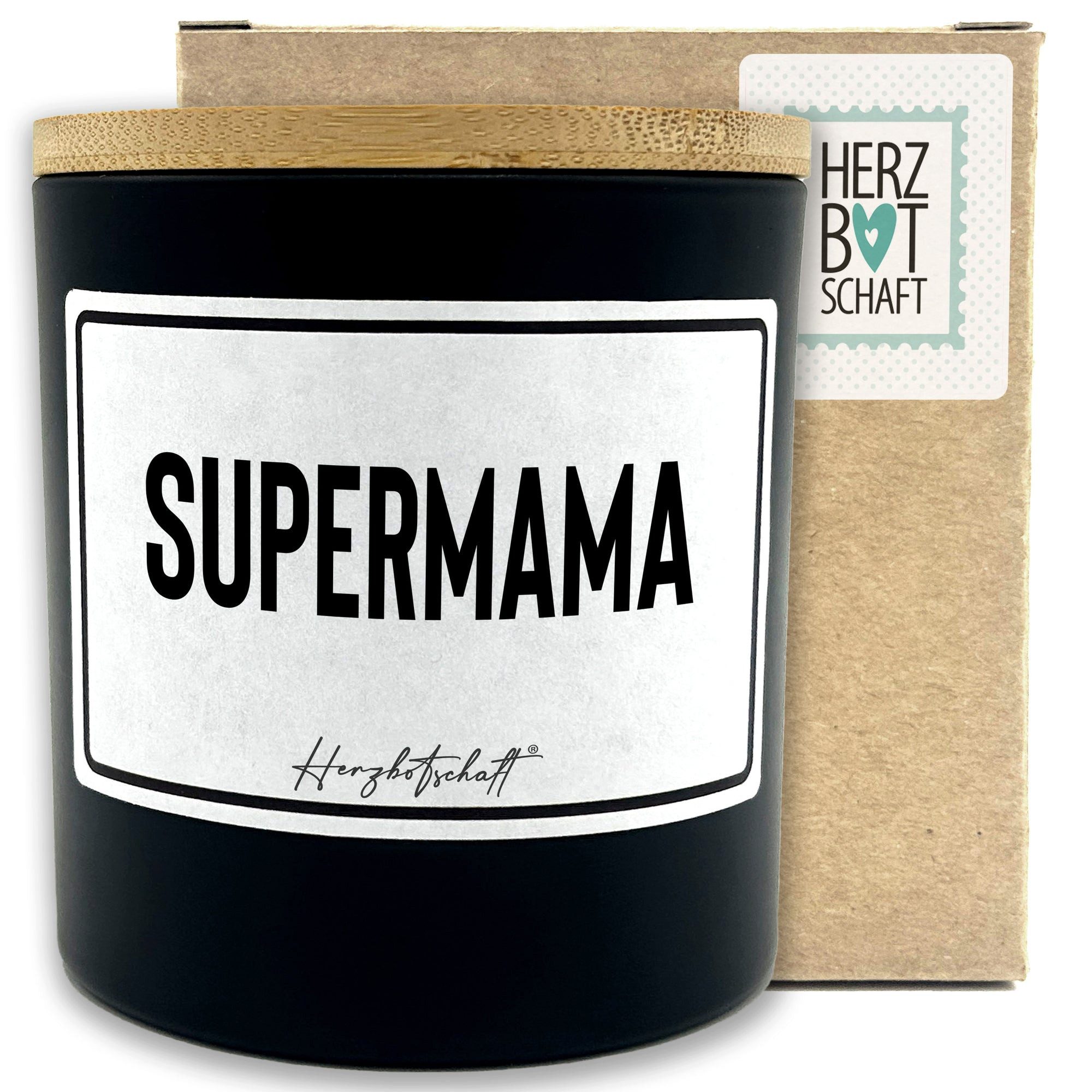 Herzbotschaft Duftkerze, (Supermama, originelles Geschenk, handgemachte nachhaltige Sojakerze im Glas)