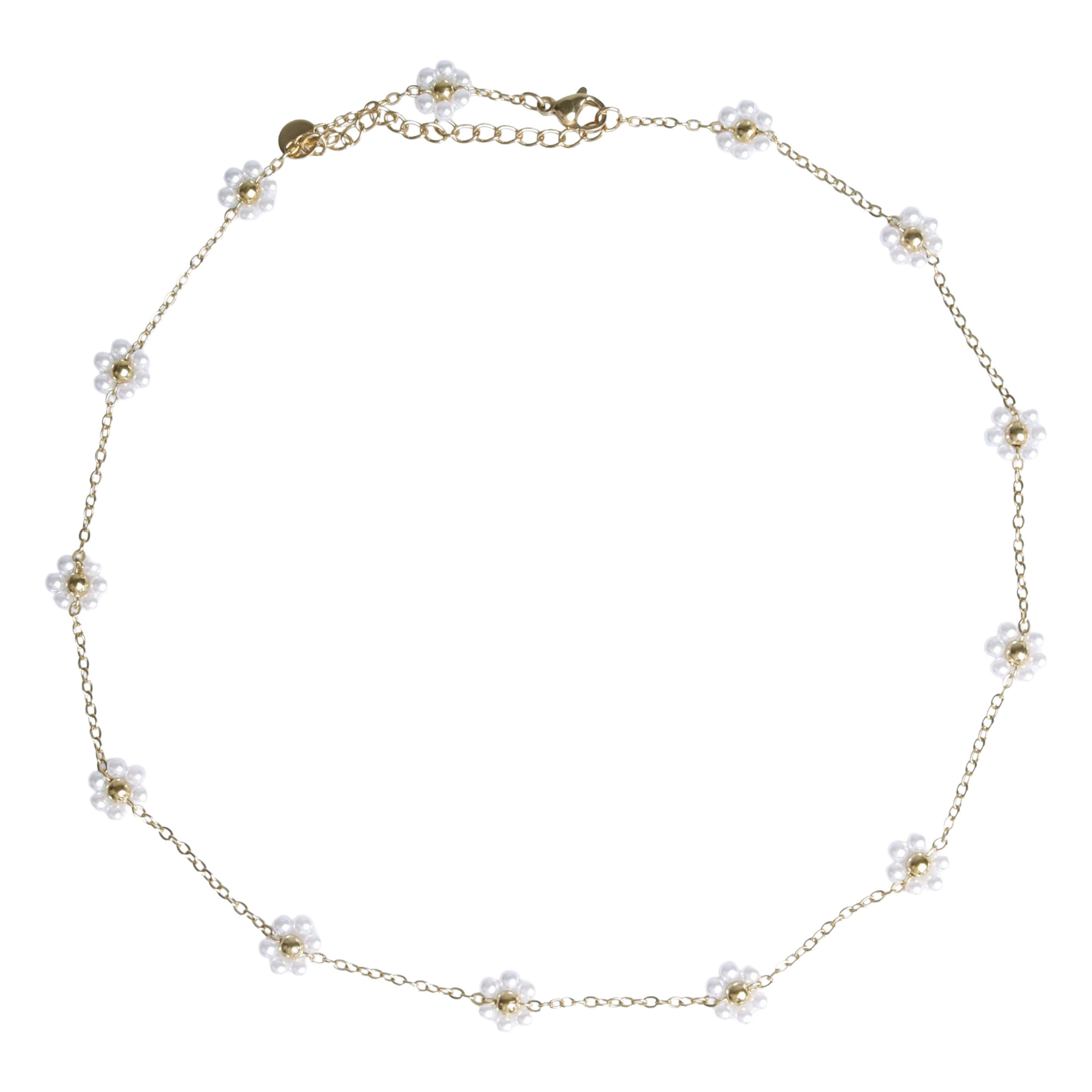 Capelli New York Schmuckset Halskette mit Perlenblüten – Edelstahl, 18K vergoldet