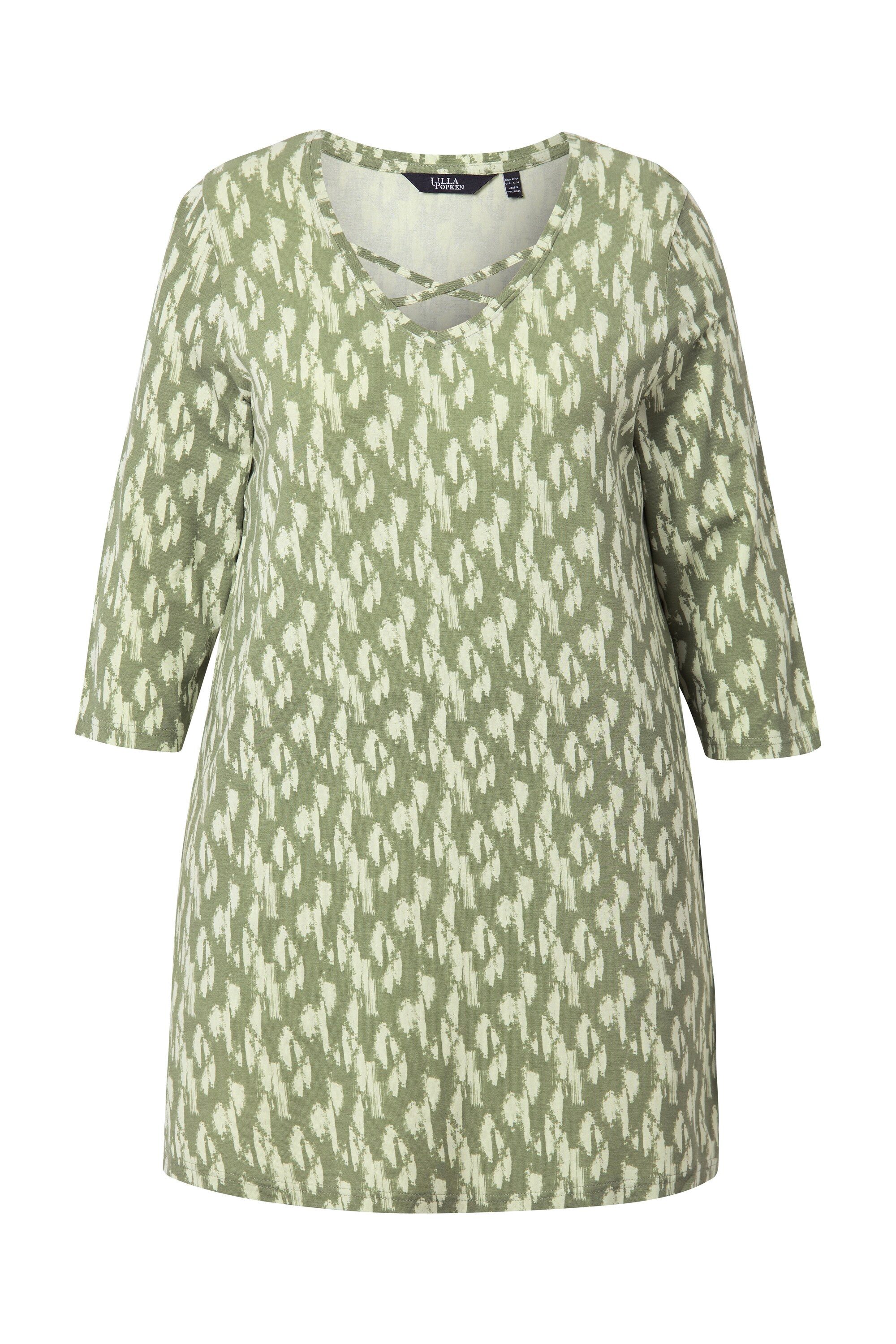 Ulla Popken Longshirt Longshirt A-Linie Zierbänder V-Ausschnitt 3/4-Arm günstig online kaufen