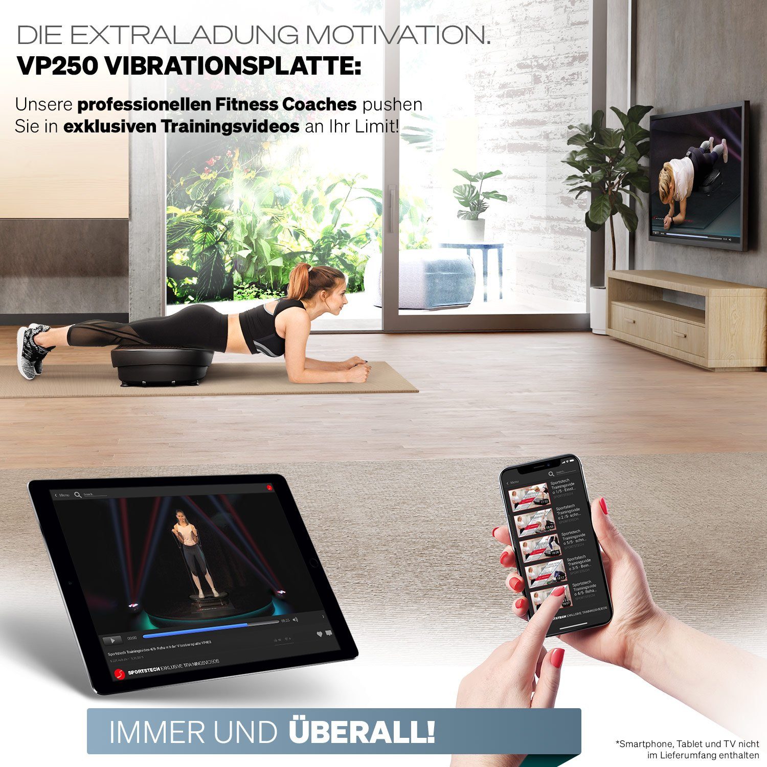Sportstech Vibrationsplatte VP250, Curved Design, 200W Motor, LED-Display