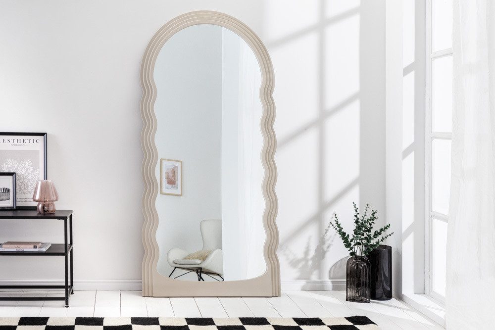 LebensWohnArt Wandspiegel Extravaganter Rundbogen Design Spiegel 160x80cm FORMOSA greige