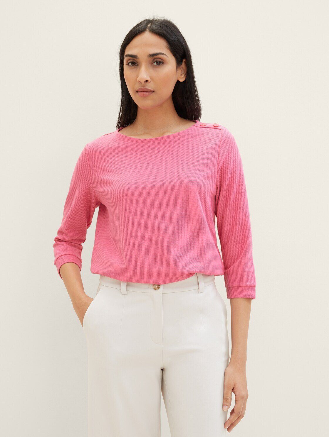 TOM TAILOR T-Shirt 3/4 Arm Shirt mit Bio-Baumwolle carmine pink