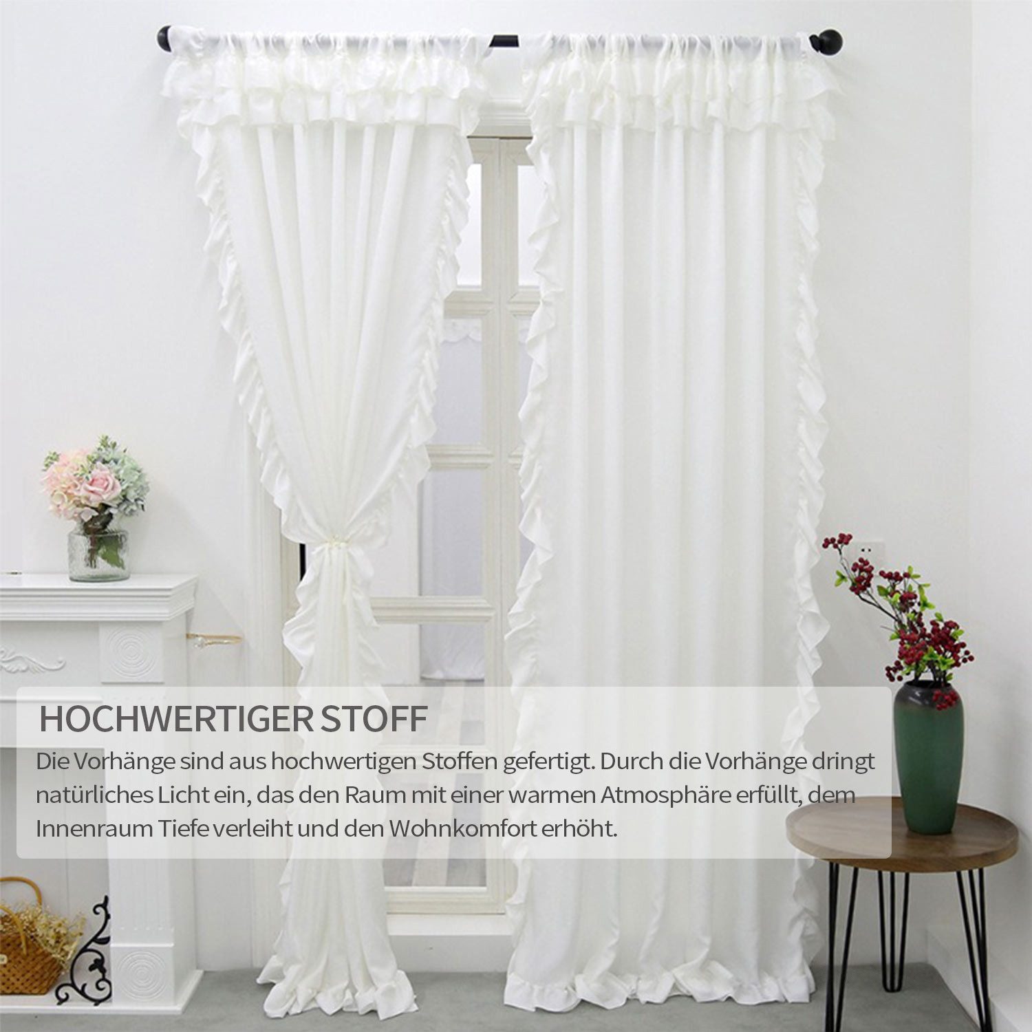 Refttenw Vorhang Weiß Vorhänge Boho Gardinen mit Rüschen für Schlafzimmer, günstig online kaufen