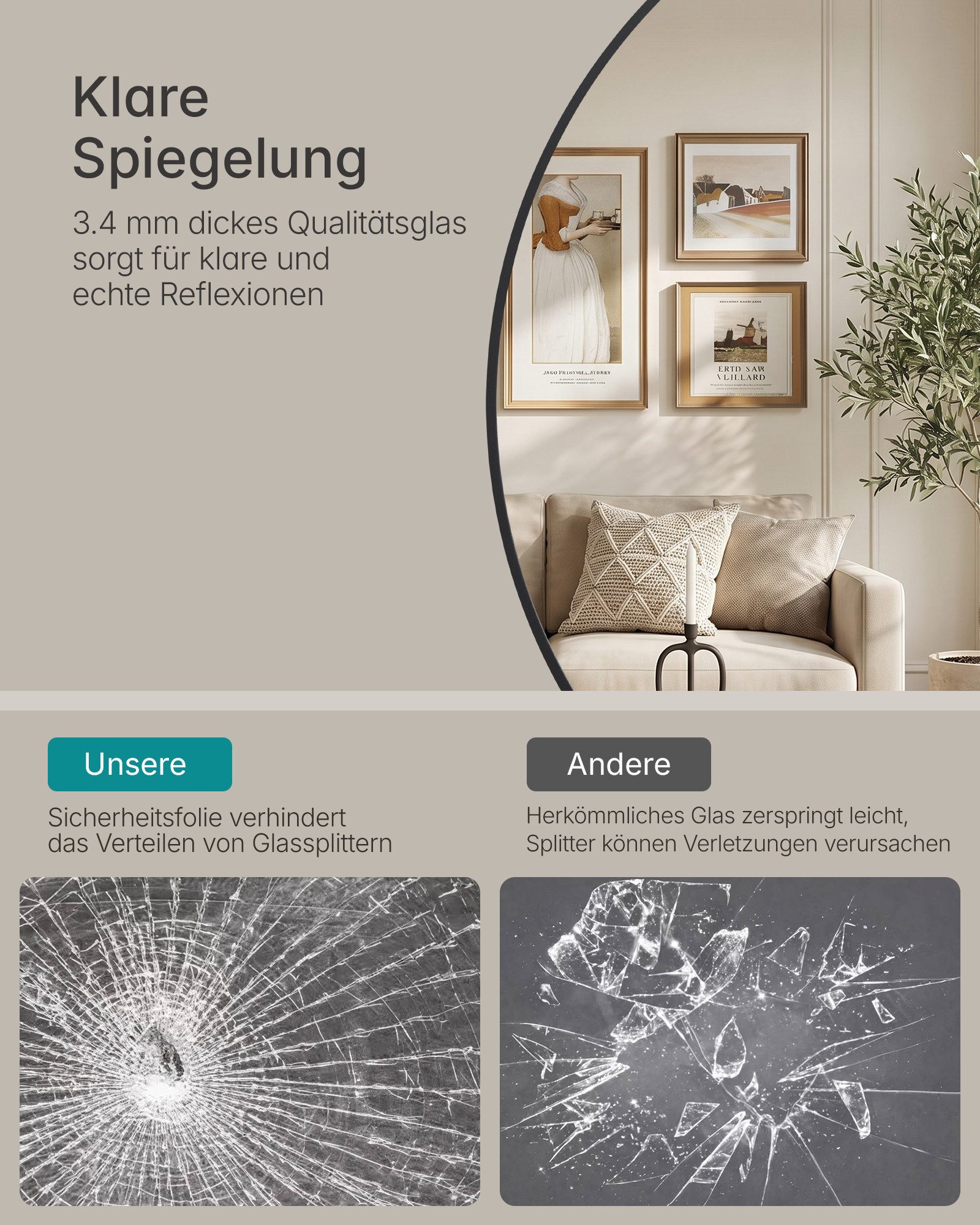 OTTO home Spiegel Wandspiegel Addrik, wahlweise in 2 Größen 60x60cm oder 80x80cm (Rahmen aus Metall, Aluminium), runde Form, in verschiedenen Farben – Bild 5 von 5