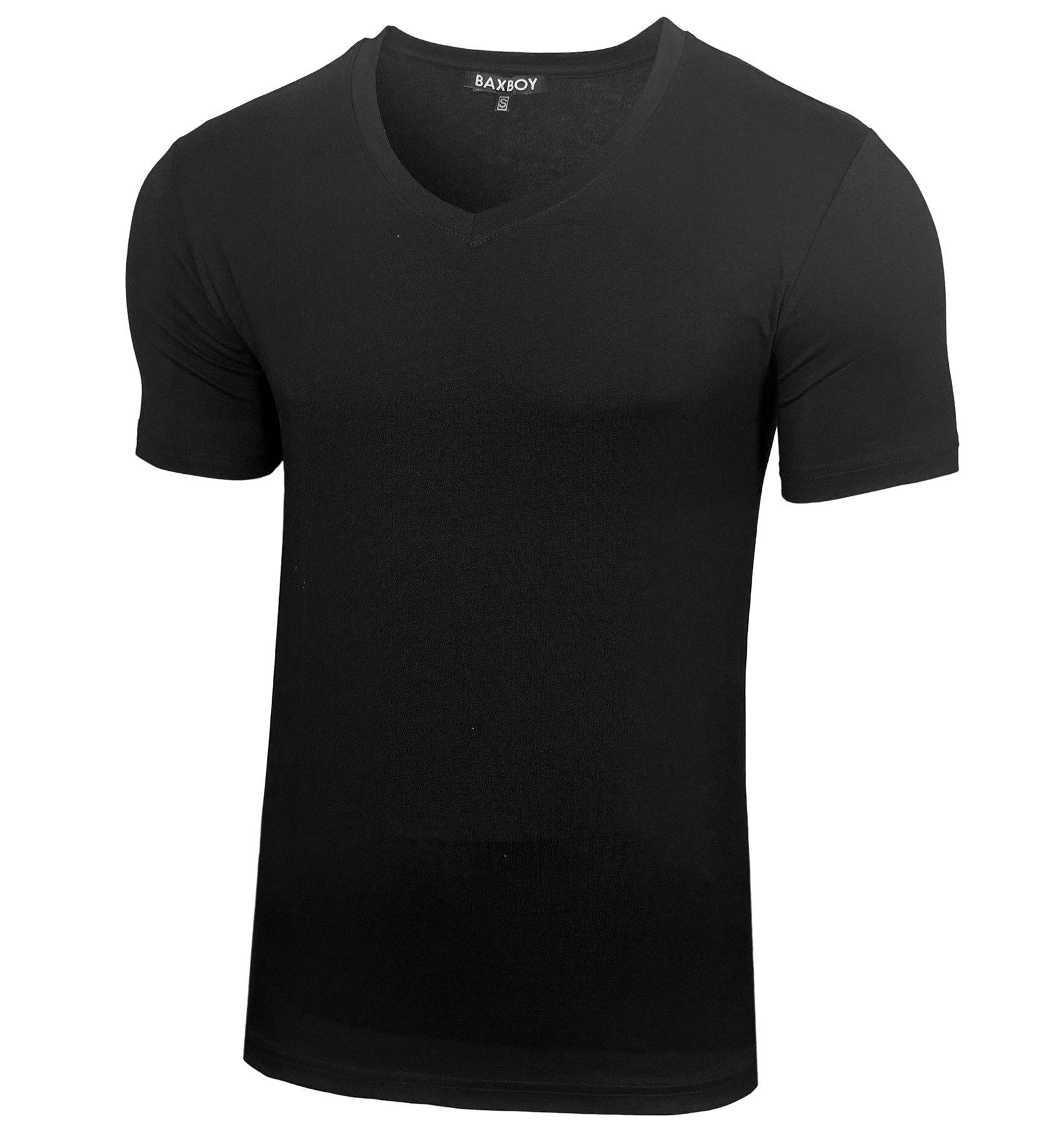 Baxboy T-Shirt Baxboy tiefer V-Ausschnitt Uni Basic Herren Kurzarm T-Shirt V-66