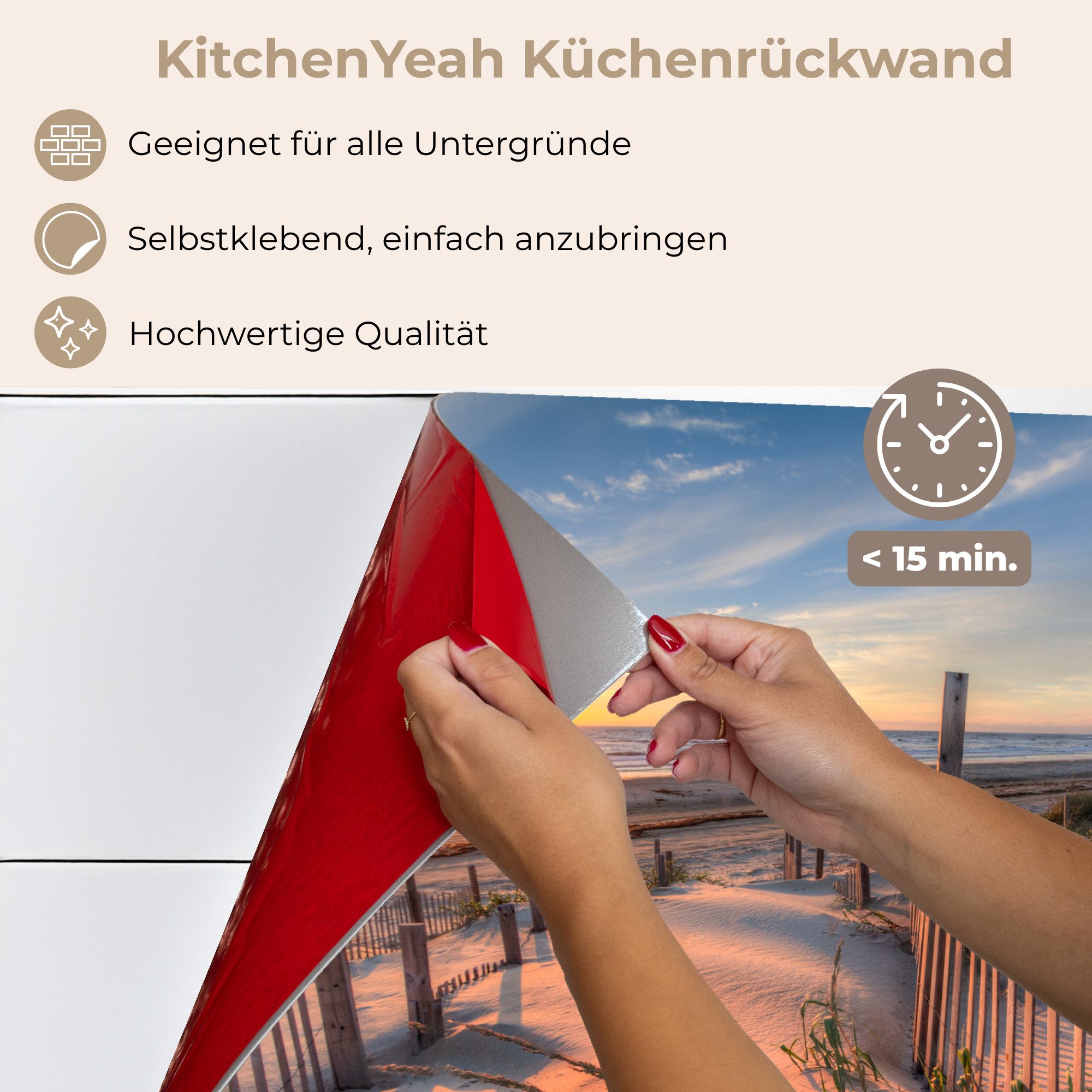 KitchenYeah Küchenrückwand selbstklebend Strand - Meer - Düne - Sonnenuntergang - Landschaft, (1-tlg), Spritzschutz, Küche, Rückwand, Küchenwand, Küchenfront, 8 – Bild 5 von 5