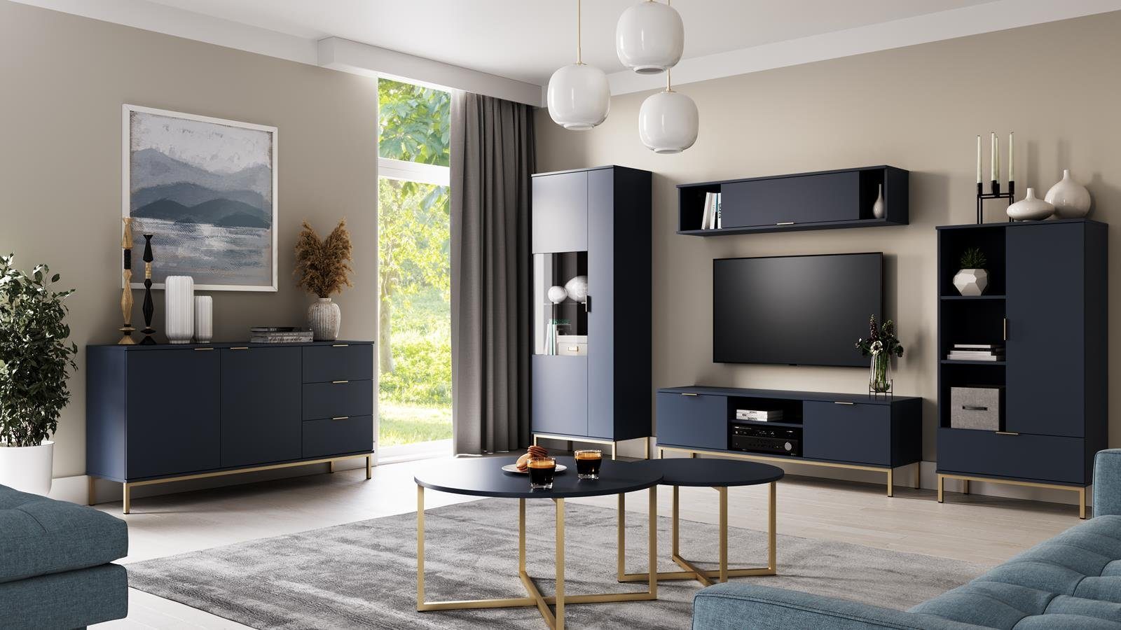 80, Roundtisch Wohnzimmer modernes Marineblau im Couchtisch Beautysofa Stil Pula für