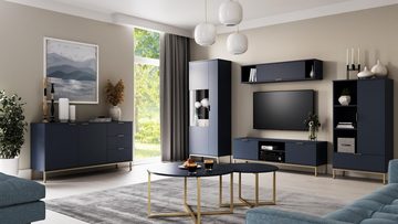 Beautysofa TV-Schrank Pula (RTV Schrank mit Einlegeboden, Marineblau / Schwarz Farbe) Tür mit Klappe mit Gasantrieb, 100 cm Lowboard