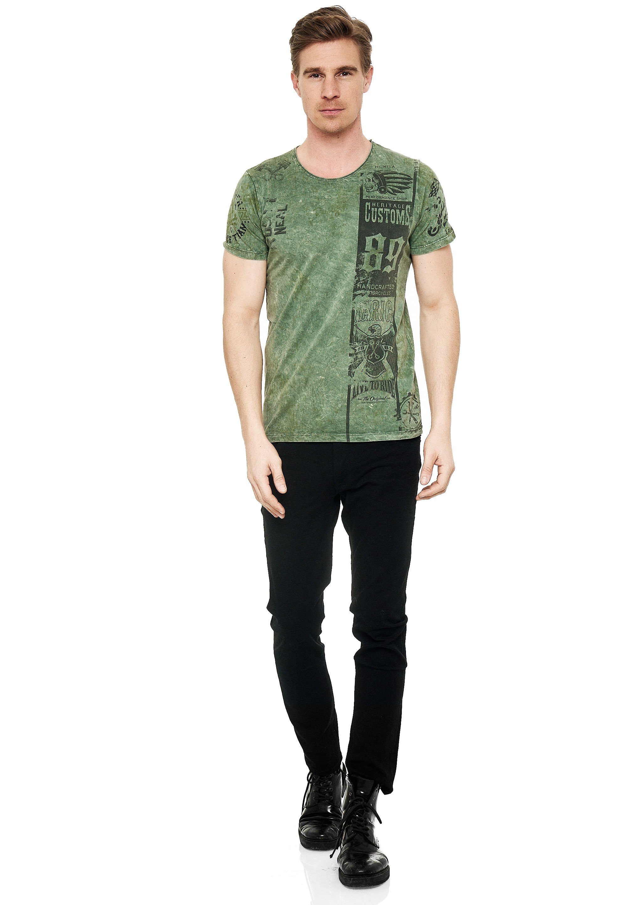 Rusty Neal T-Shirt mit modernem khaki Print