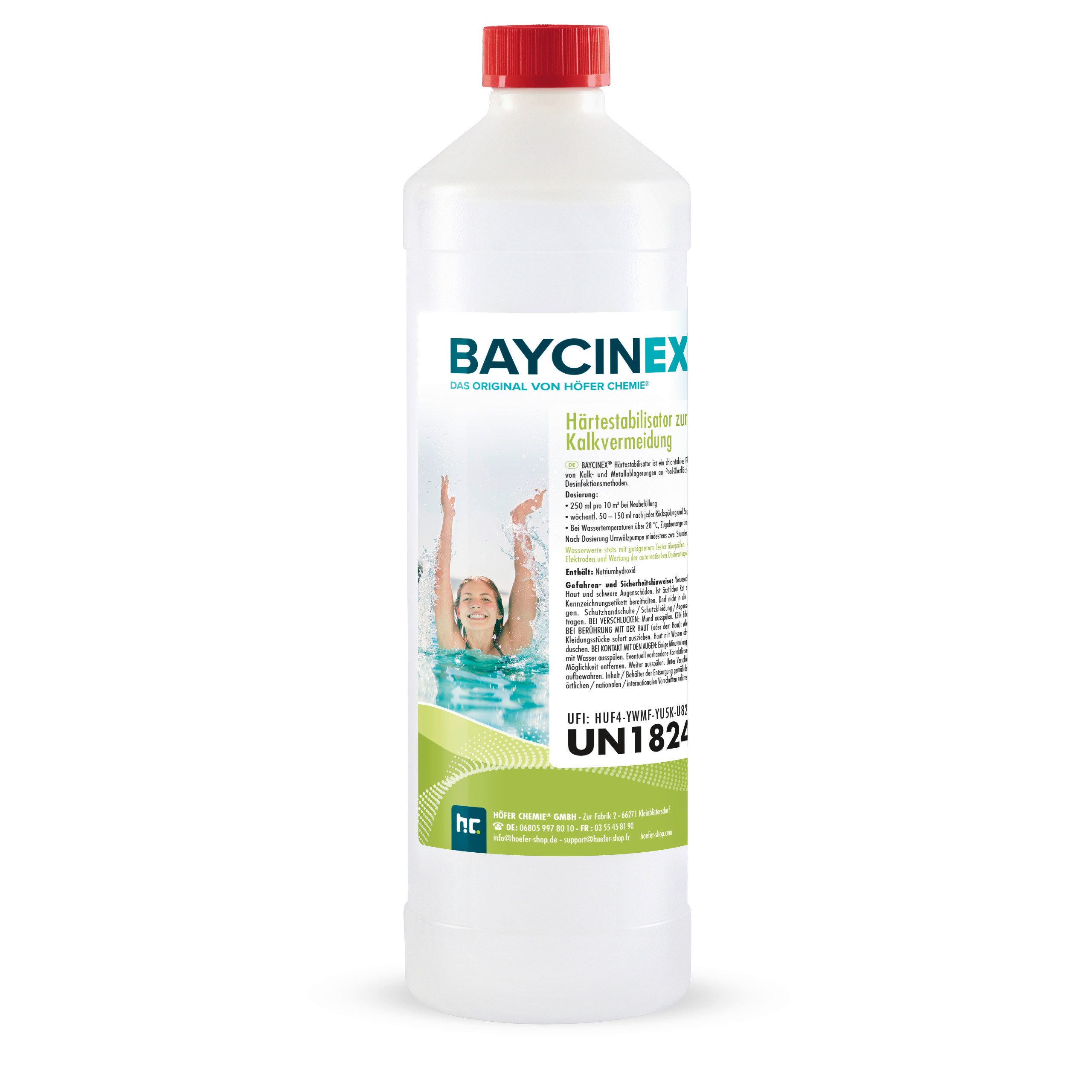 Höfer Chemie GmbH Poolpflege 1 L BAYCINEX® Härtestabilisator zur Kalkvermeidung, Schützt Poolwasser vor Kalkablagerungen