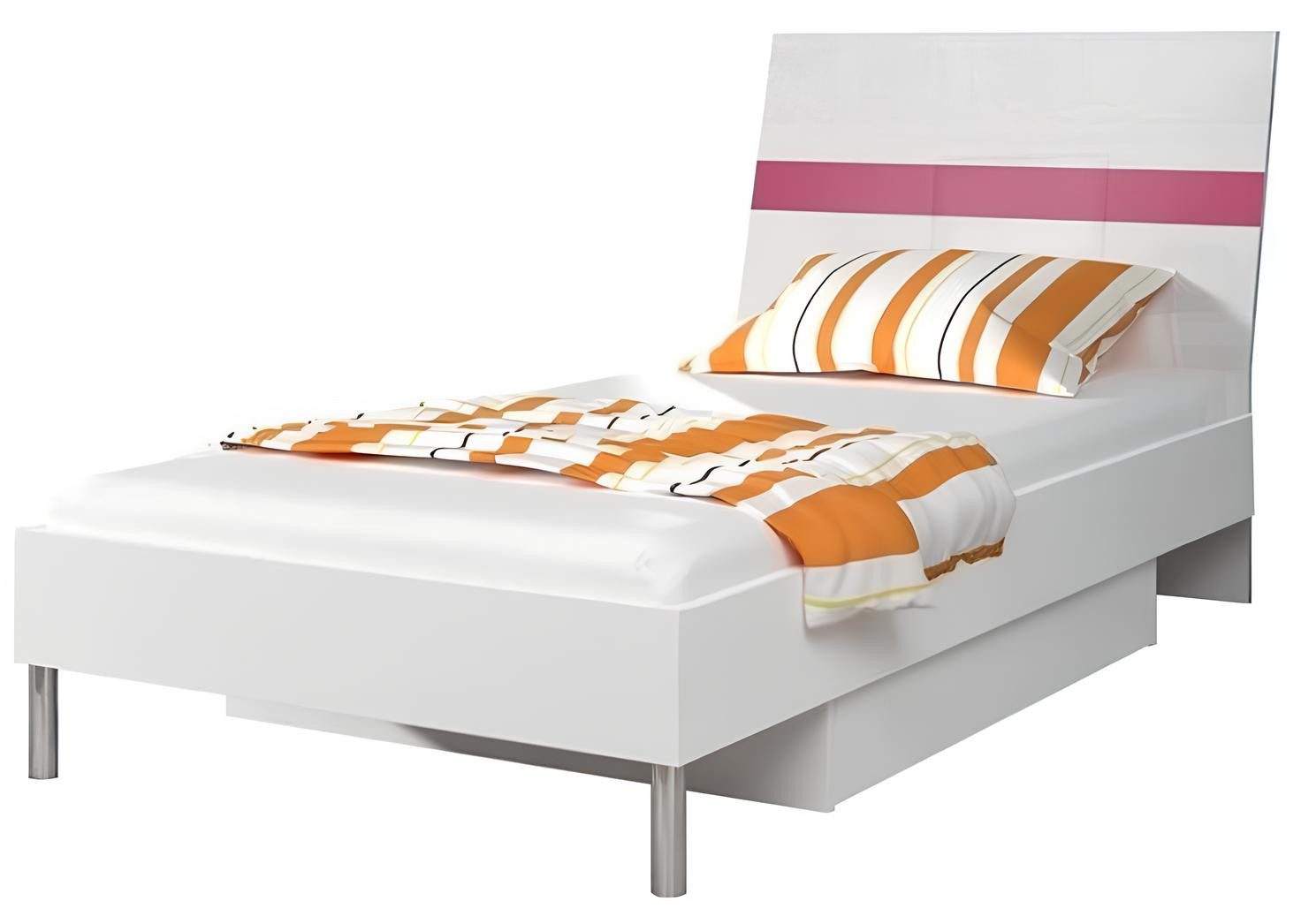 JVmoebel Jugendbett Hochglanz Einzelbett aus Holz in Rosa für Kinderzimmer (Bett), Made in Europa