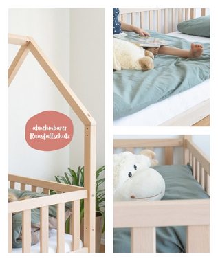 Ehrenkind Hausbett Buche (Montessori Kinderbett, Jugendbett aus massivem und nachhaltigem Buchenholz, 90x200), höhenverstellbar
