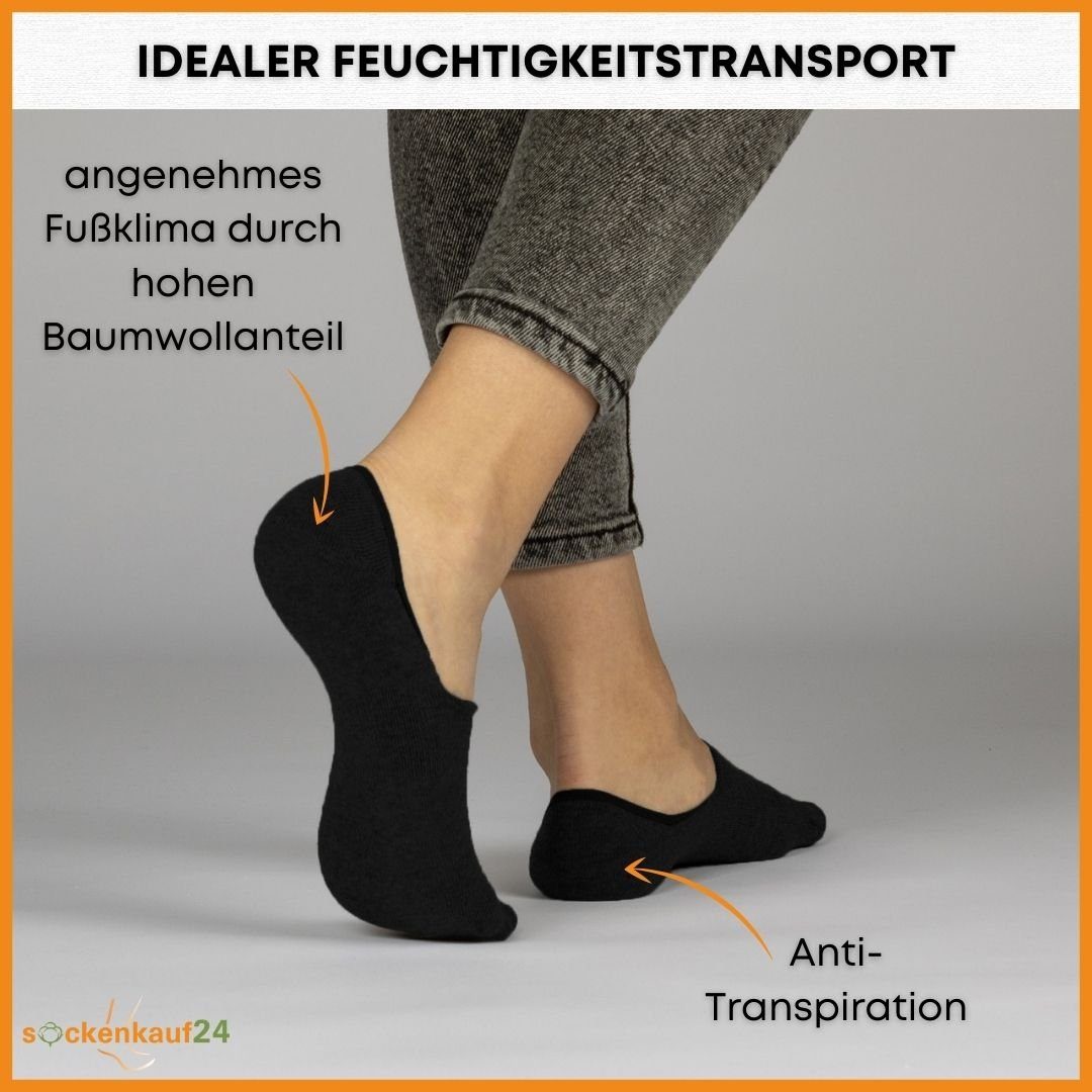 sockenkauf24 Füßlinge 10 Paar Füßlinge aus gekämmter Baumwolle Damen & Herren (Schwarz/Grau, 43-46) Sneaker Socken ohne drückende Naht (Exclusive Line) - 70103T WP