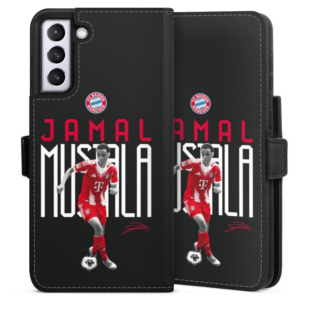 DeinDesign Handyhülle FC Bayern München Jamal Musiala Offizielles Lizenzprodukt, Samsung Galaxy S21+ 5G Hülle Handy Flip Case Wallet Cover