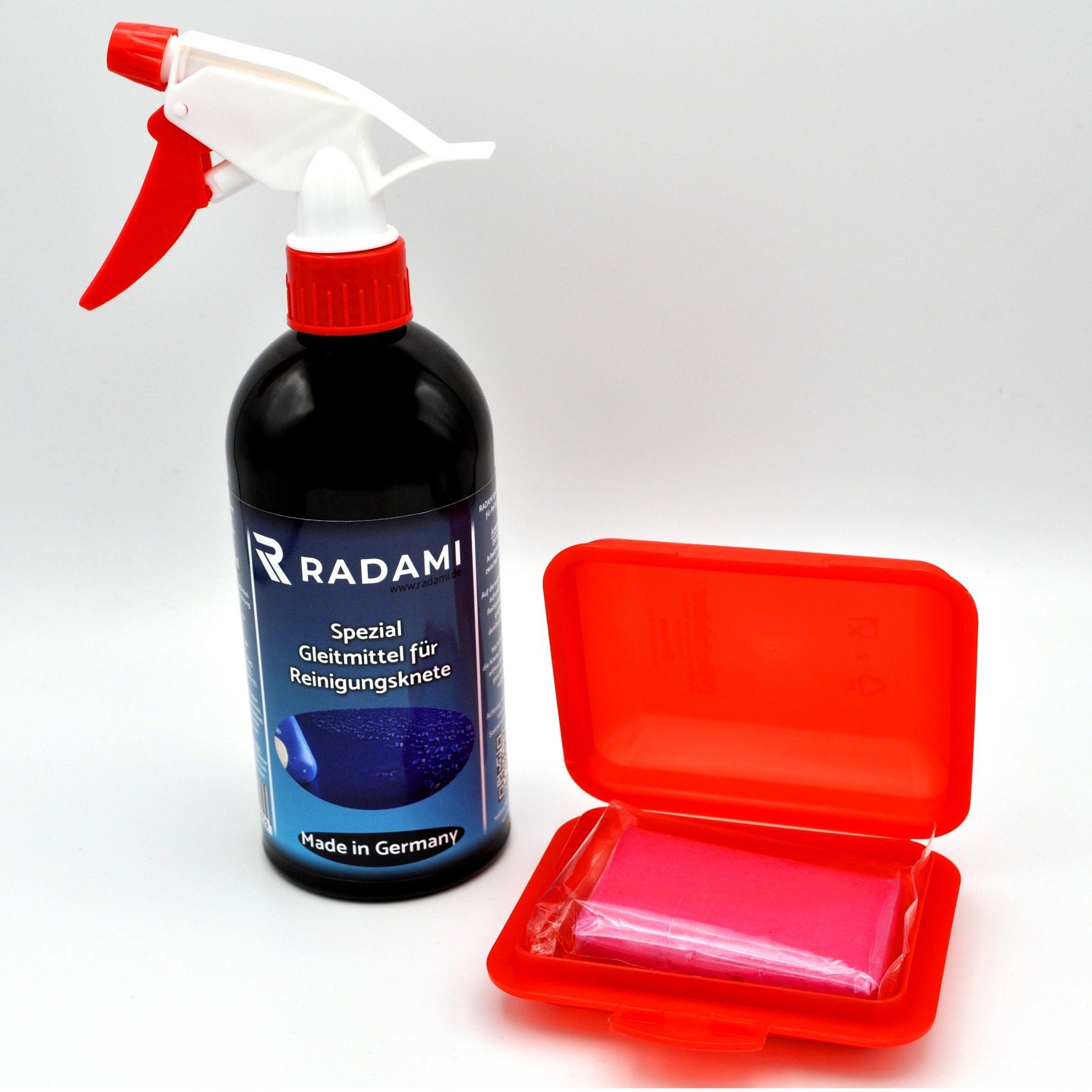 Radami Knete Reinigungsknete rot stark 100 g mit Gleitmittel 500 ml, Set
