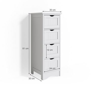 Vicco Badregal Badschrank schmal 4 Schubladen 81x30x30cm BIANCO weiß Landhausstil